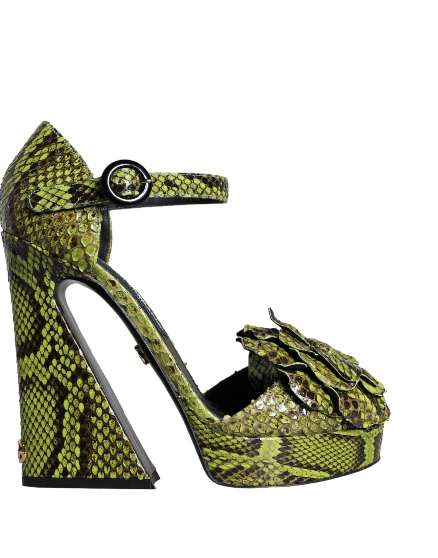 Dolce & Gabbana Sandalias de tacón con correa al tobillo de cuero exótico verde Zapatos