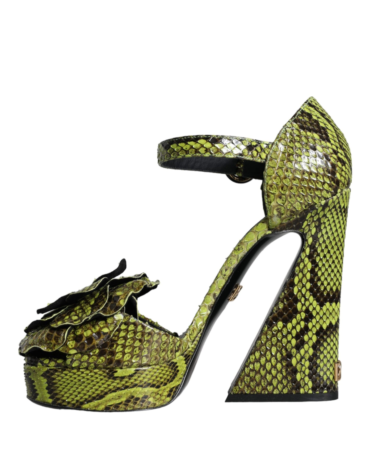 Dolce & Gabbana Sandalias de tacón con correa al tobillo de cuero exótico verde Zapatos