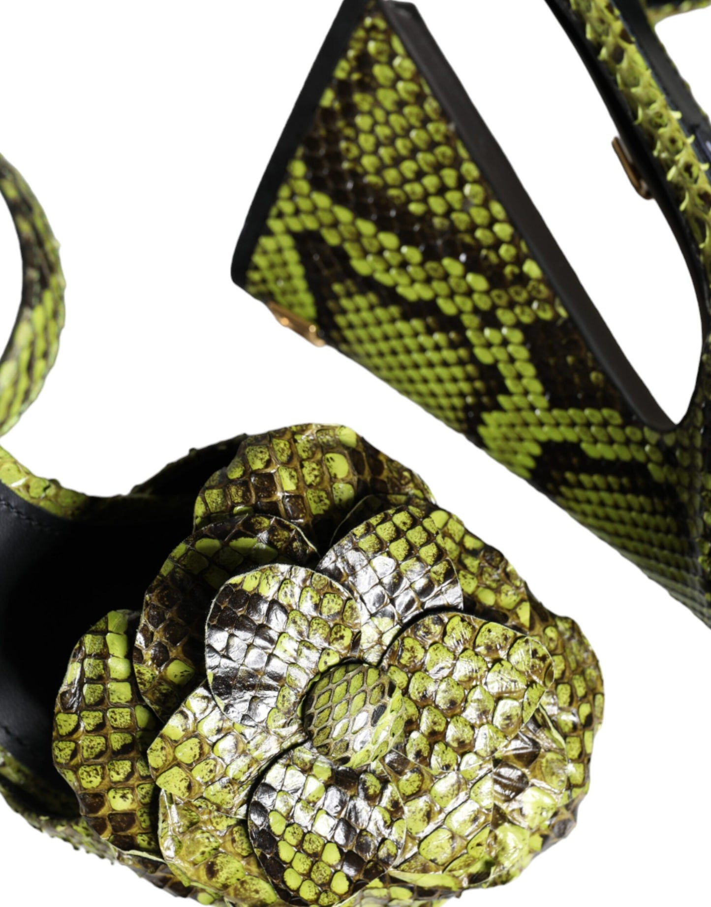 Dolce & Gabbana Sandalias de tacón con correa al tobillo de cuero exótico verde Zapatos
