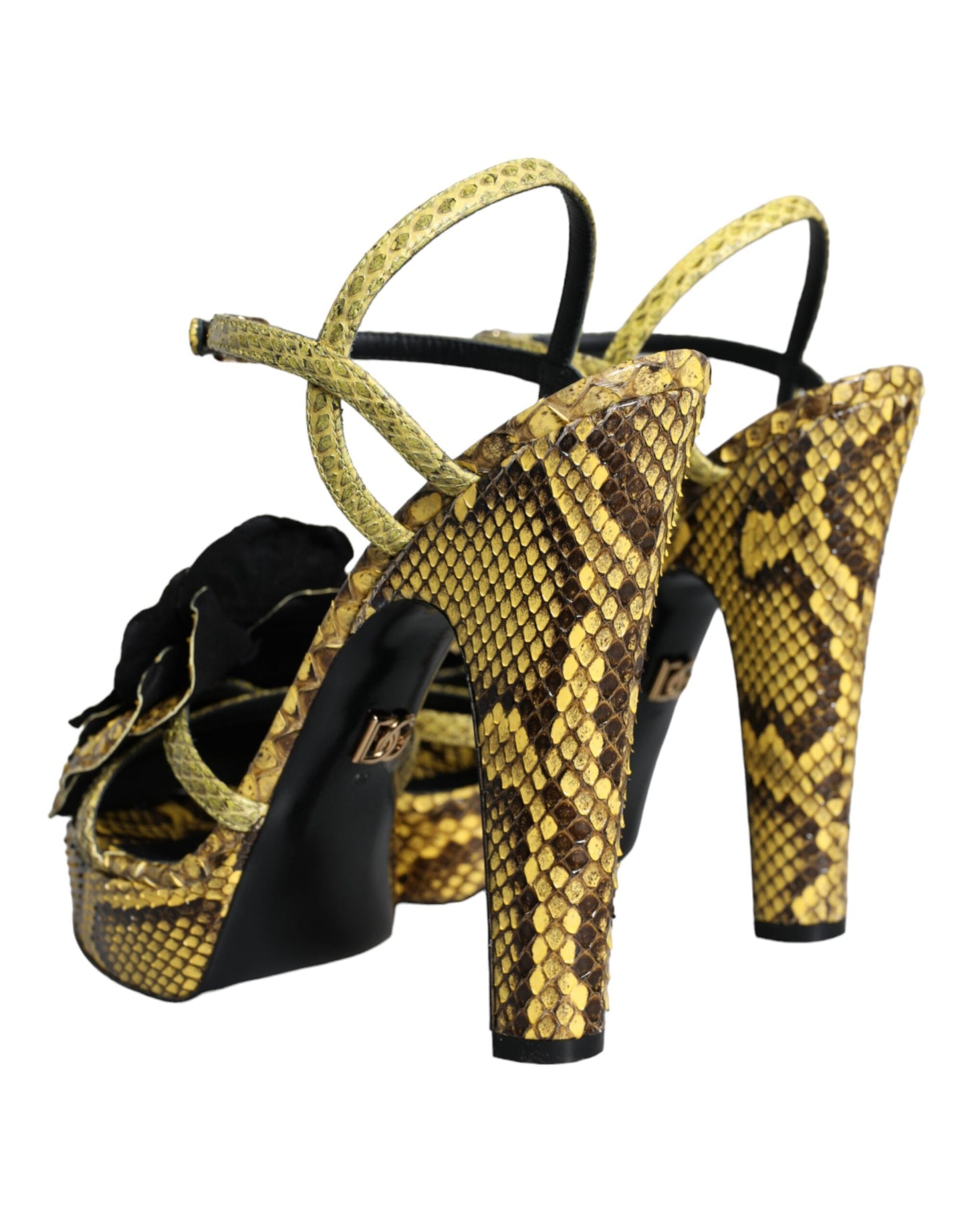Dolce & Gabbana Sandalias de tacón con tira al tobillo de cuero exótico amarillo Zapatos