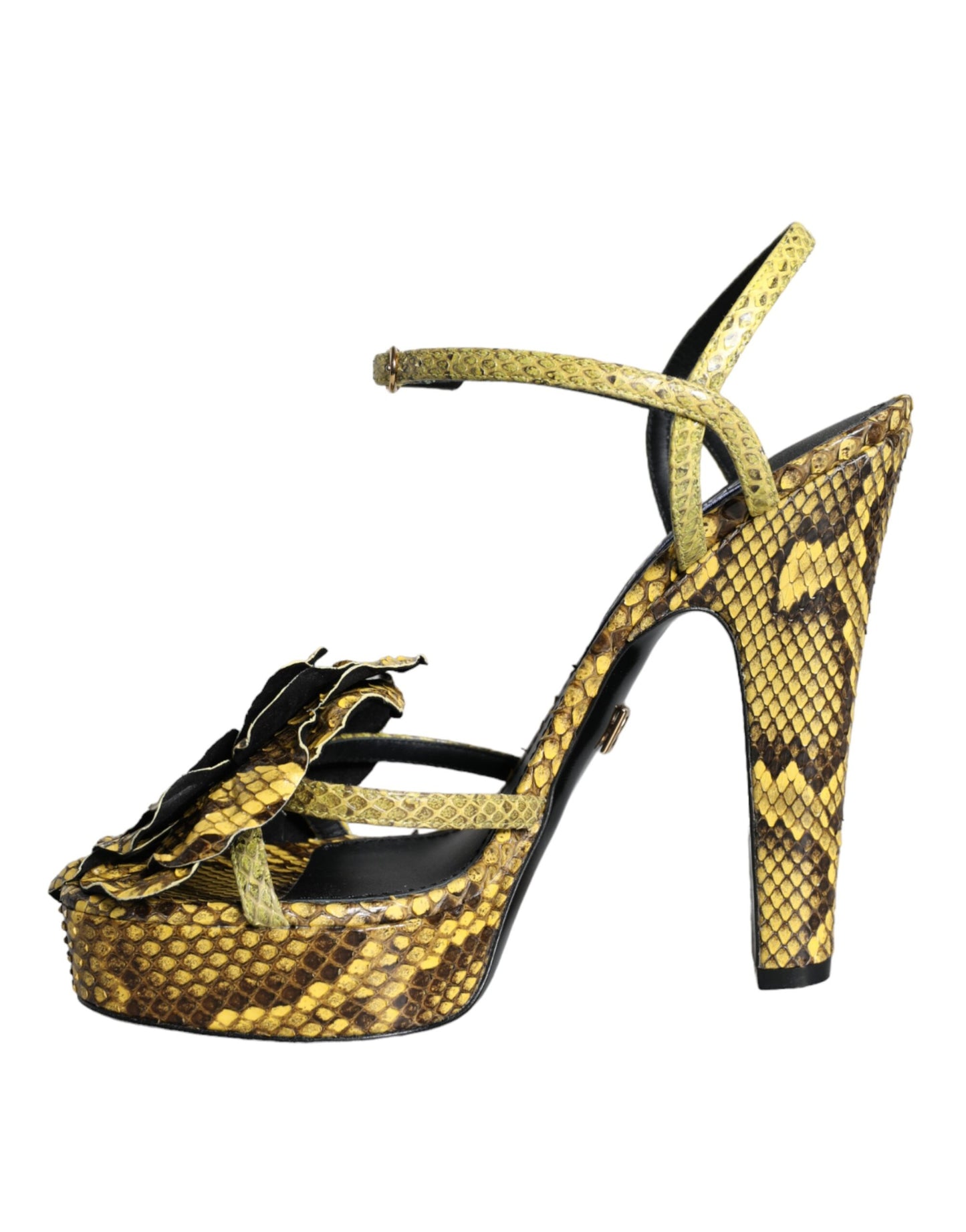 Dolce & Gabbana Sandalias de tacón con tira al tobillo de cuero exótico amarillo Zapatos