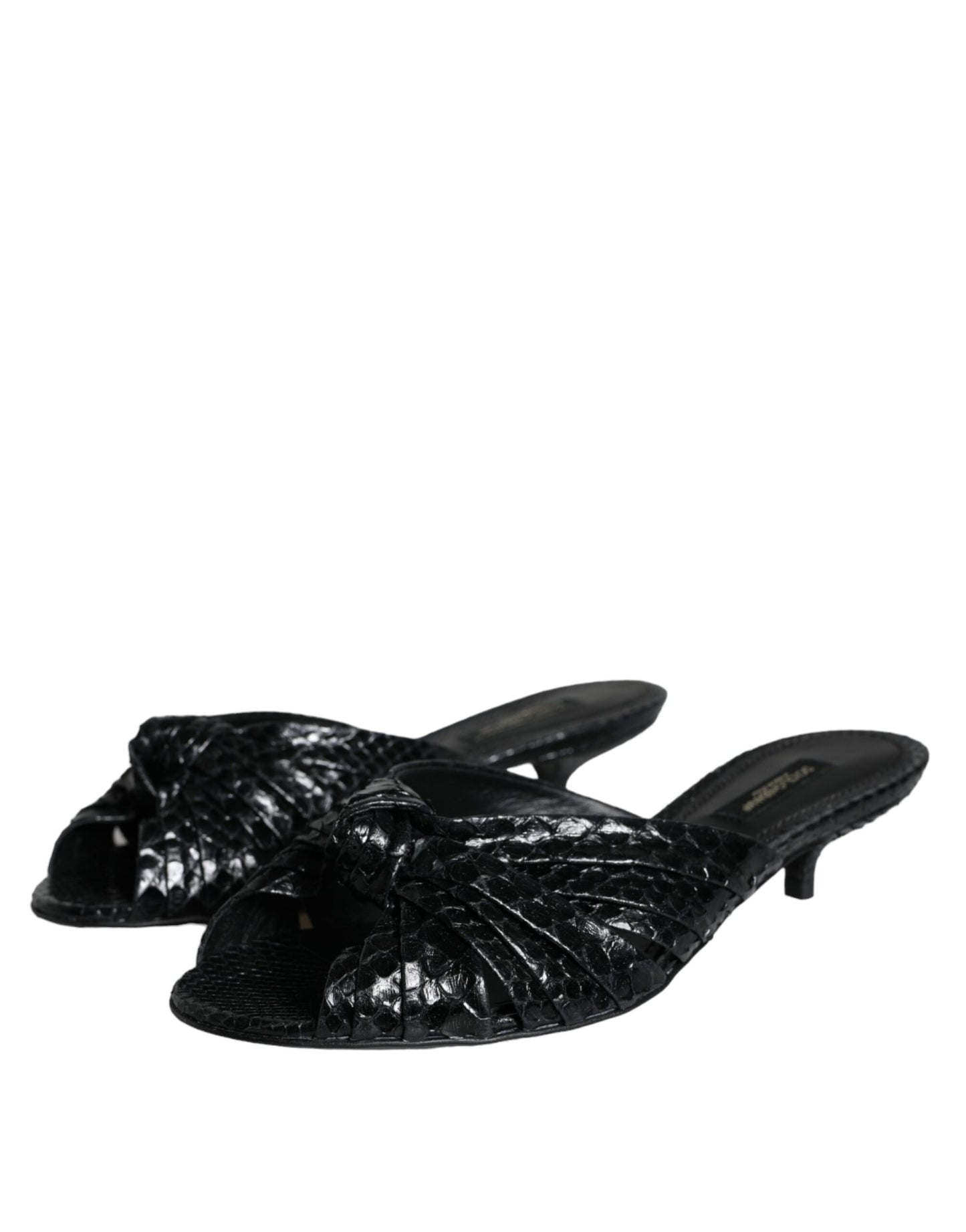 Dolce & Gabbana Tacones De Cuero Negro Diapositivas Sandalias Zapatos