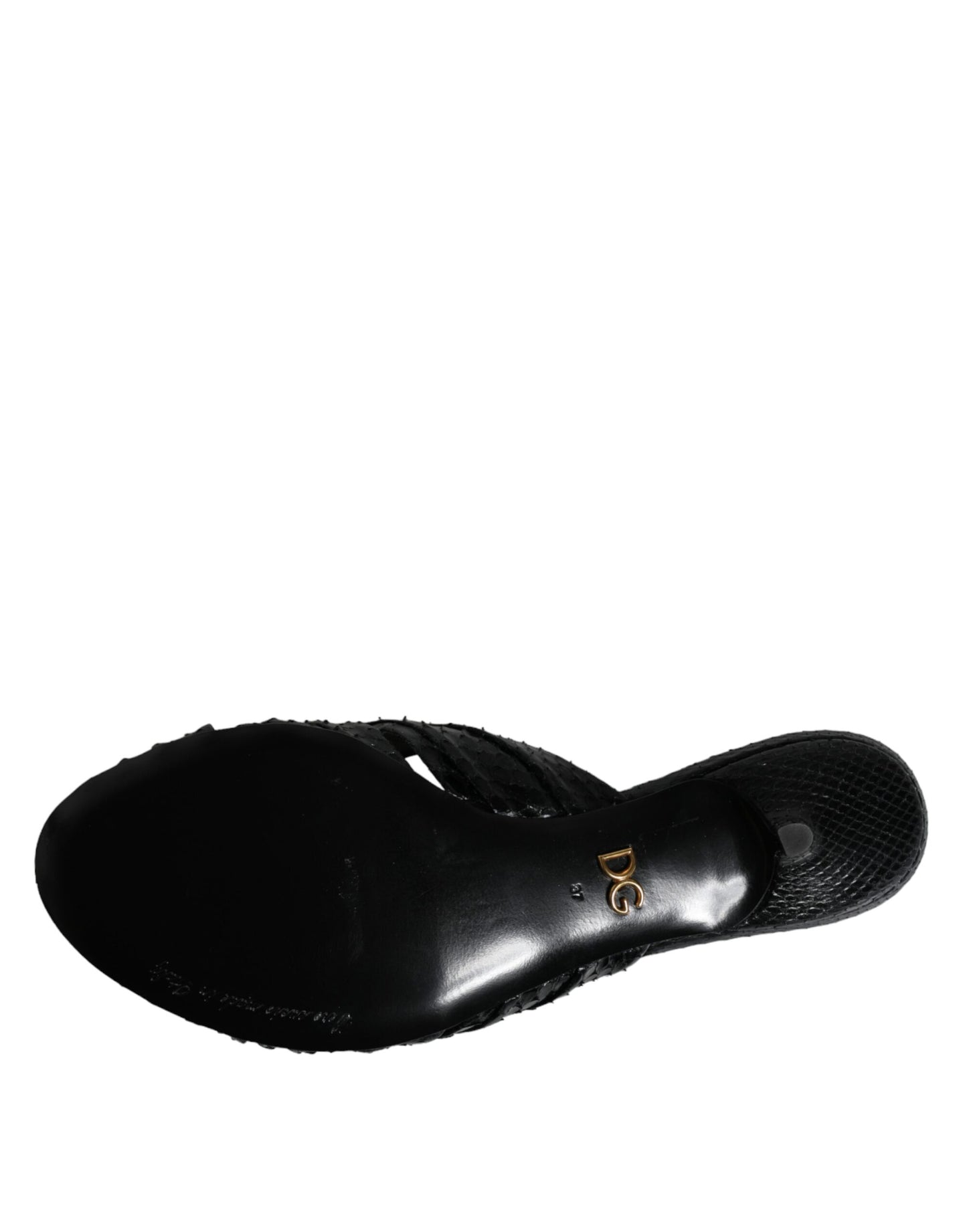 Dolce & Gabbana Tacones De Cuero Negro Diapositivas Sandalias Zapatos