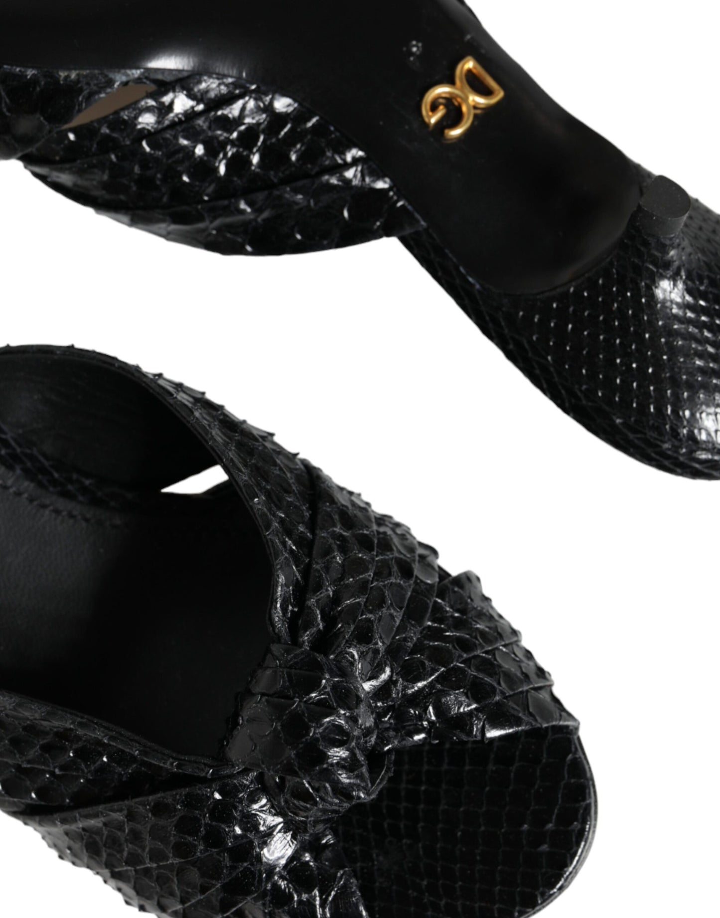 Dolce & Gabbana Tacones De Cuero Negro Diapositivas Sandalias Zapatos