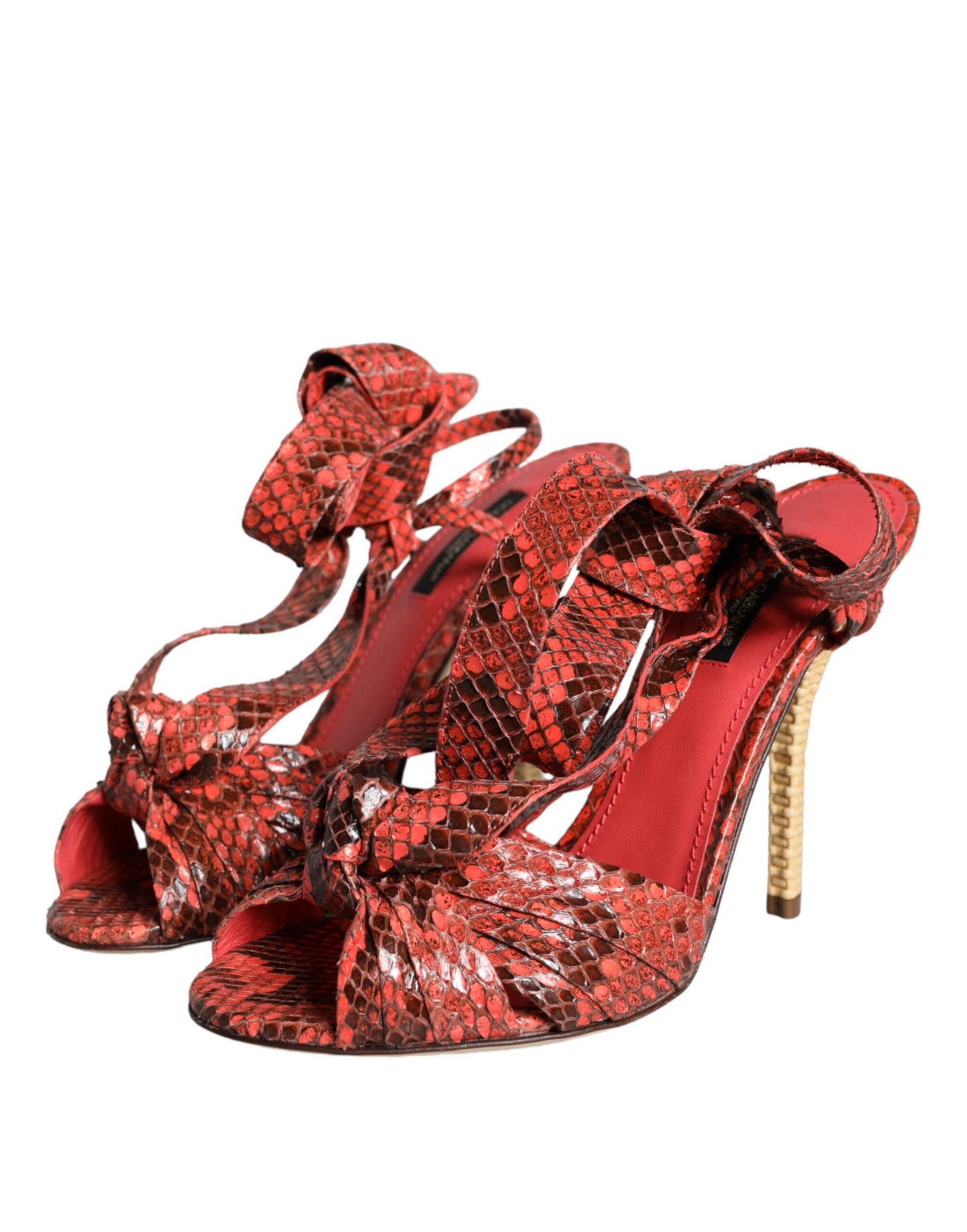 Dolce & Gabbana Sandalias De Tacón De Cuero Exótico Coral Zapatos