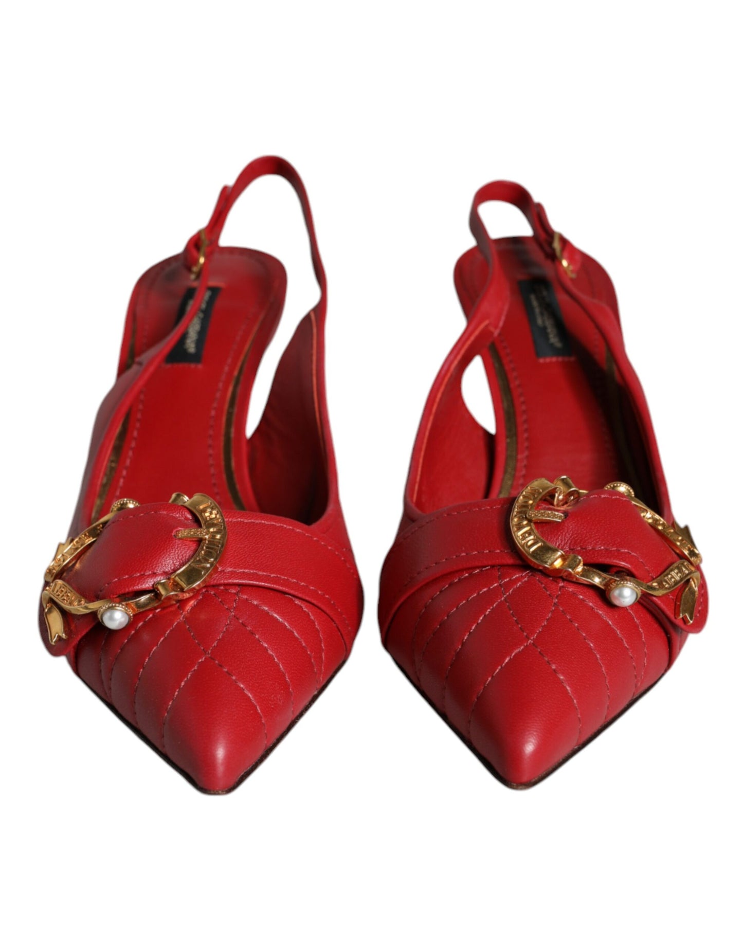 Dolce & Gabbana Zapatos de tacón de cuero rojos Devotion con tira trasera
