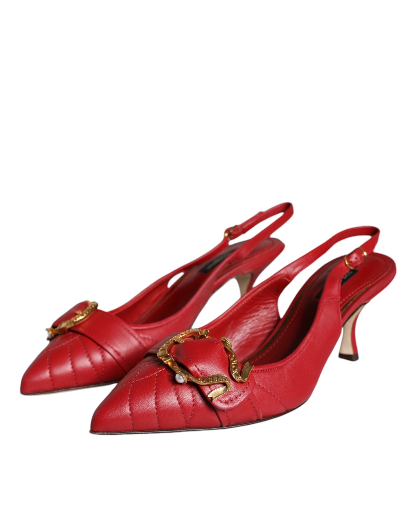 Dolce & Gabbana Zapatos de tacón de cuero rojos Devotion con tira trasera