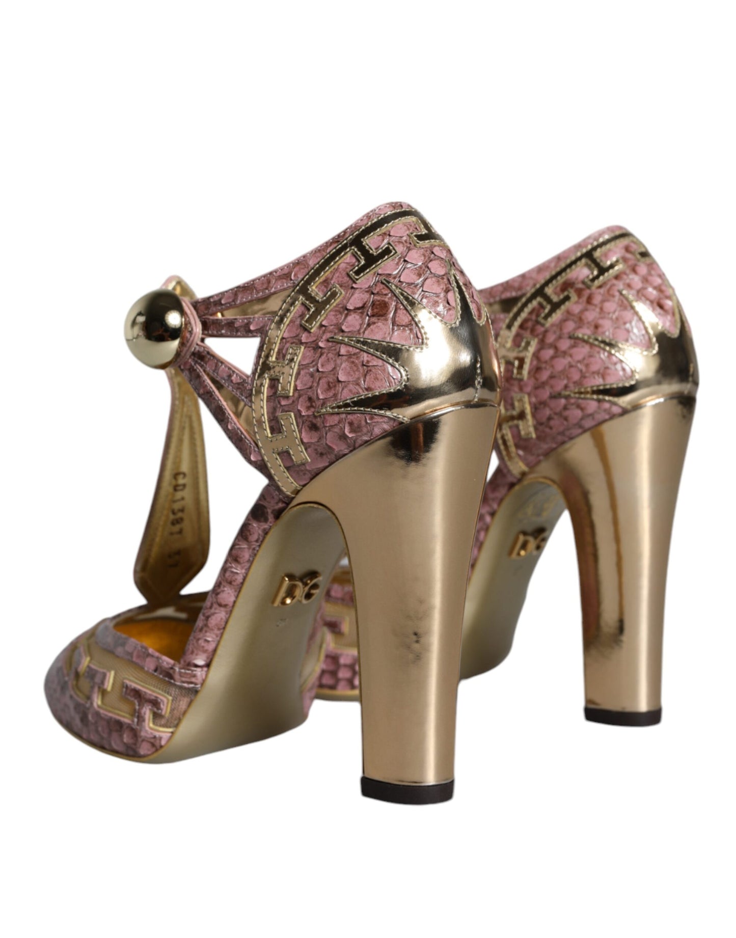 Dolce & Gabbana Zapatos de salón de cuero rosa dorado con tiras en T Zapatos