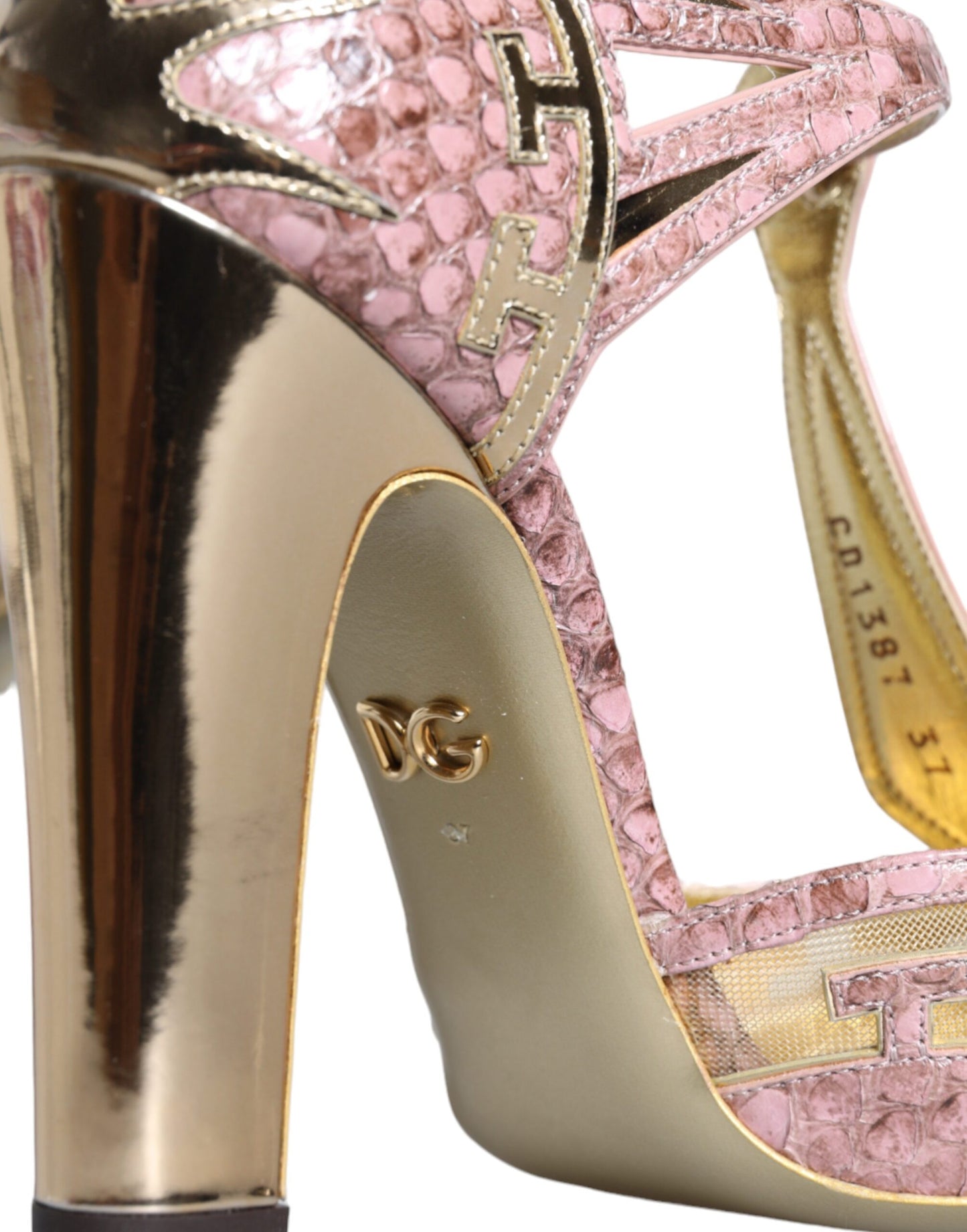 Dolce & Gabbana Zapatos de salón de cuero rosa dorado con tiras en T Zapatos