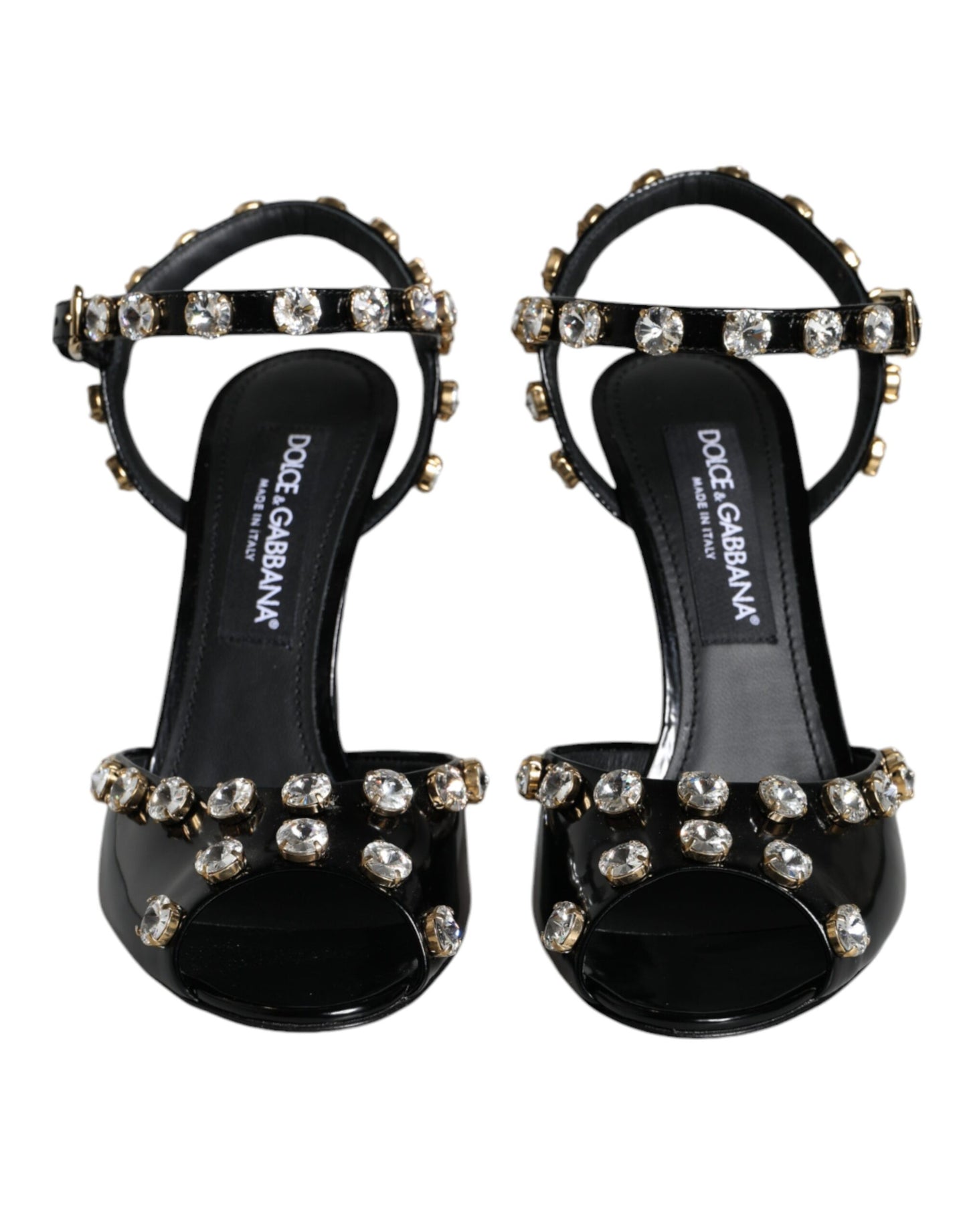 Dolce & Gabbana Zapatos sandalias con tira en el tobillo de cuero negro con cristales