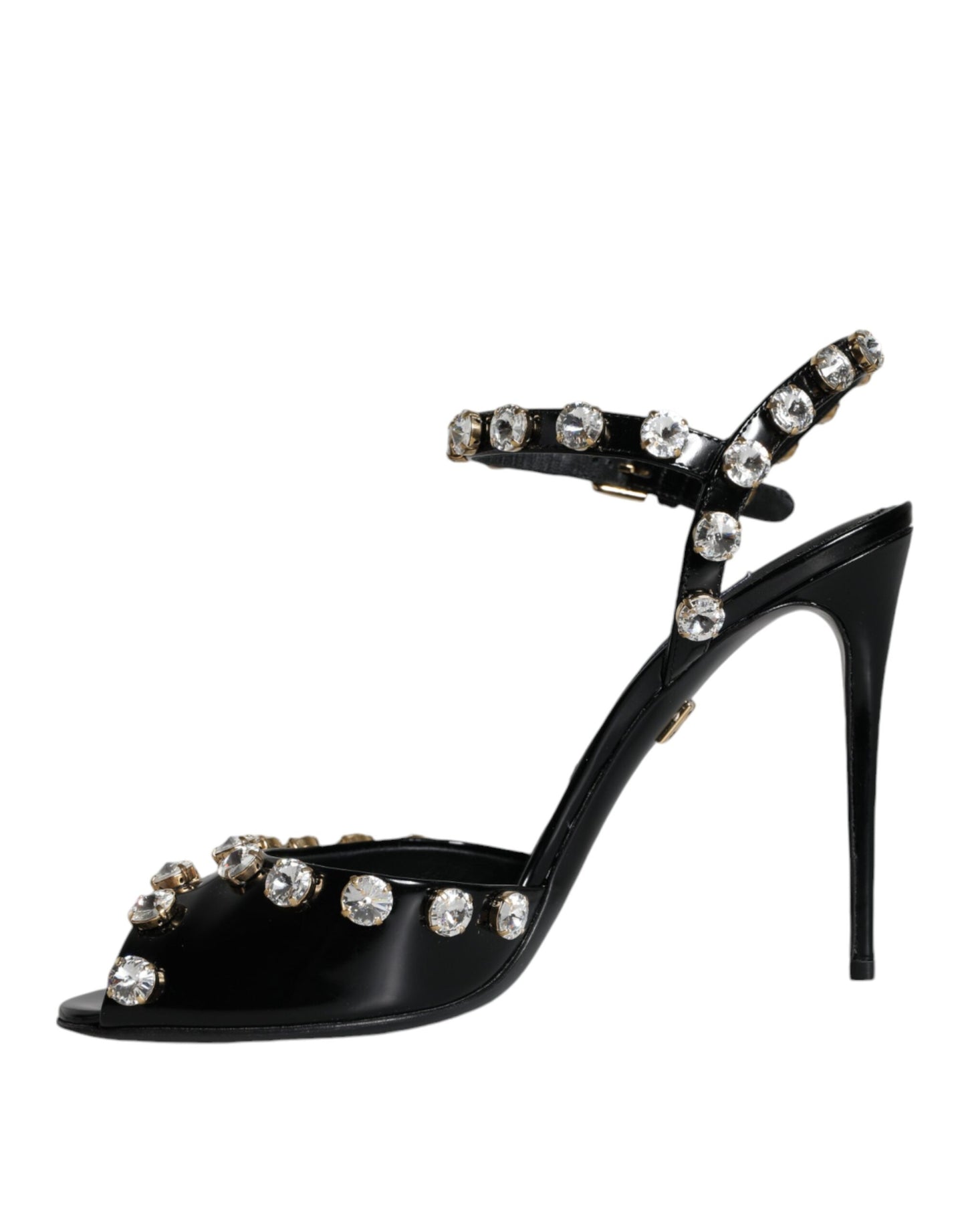 Dolce & Gabbana Zapatos sandalias con tira en el tobillo de cuero negro con cristales