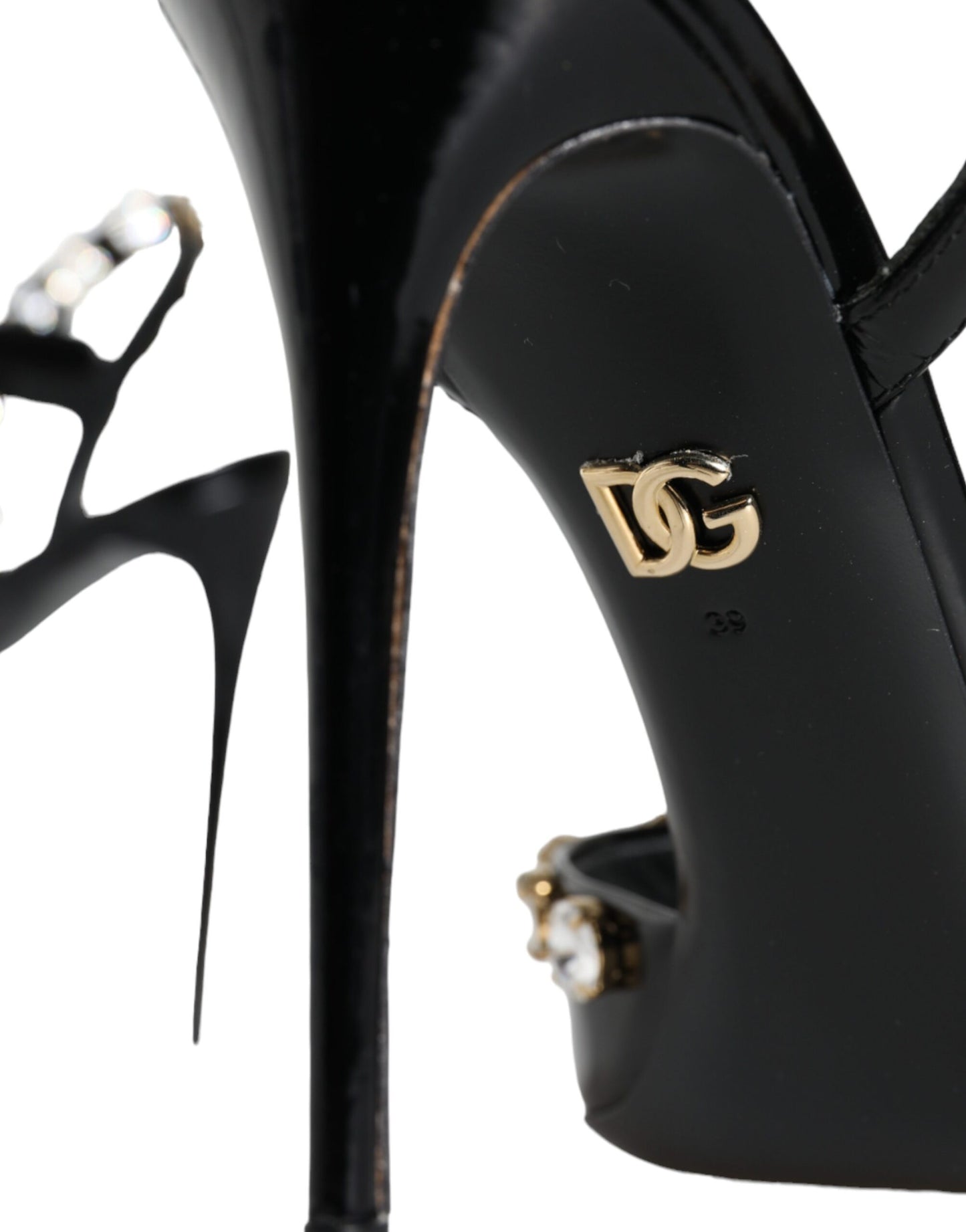 Dolce & Gabbana Zapatos sandalias con tira en el tobillo de cuero negro con cristales
