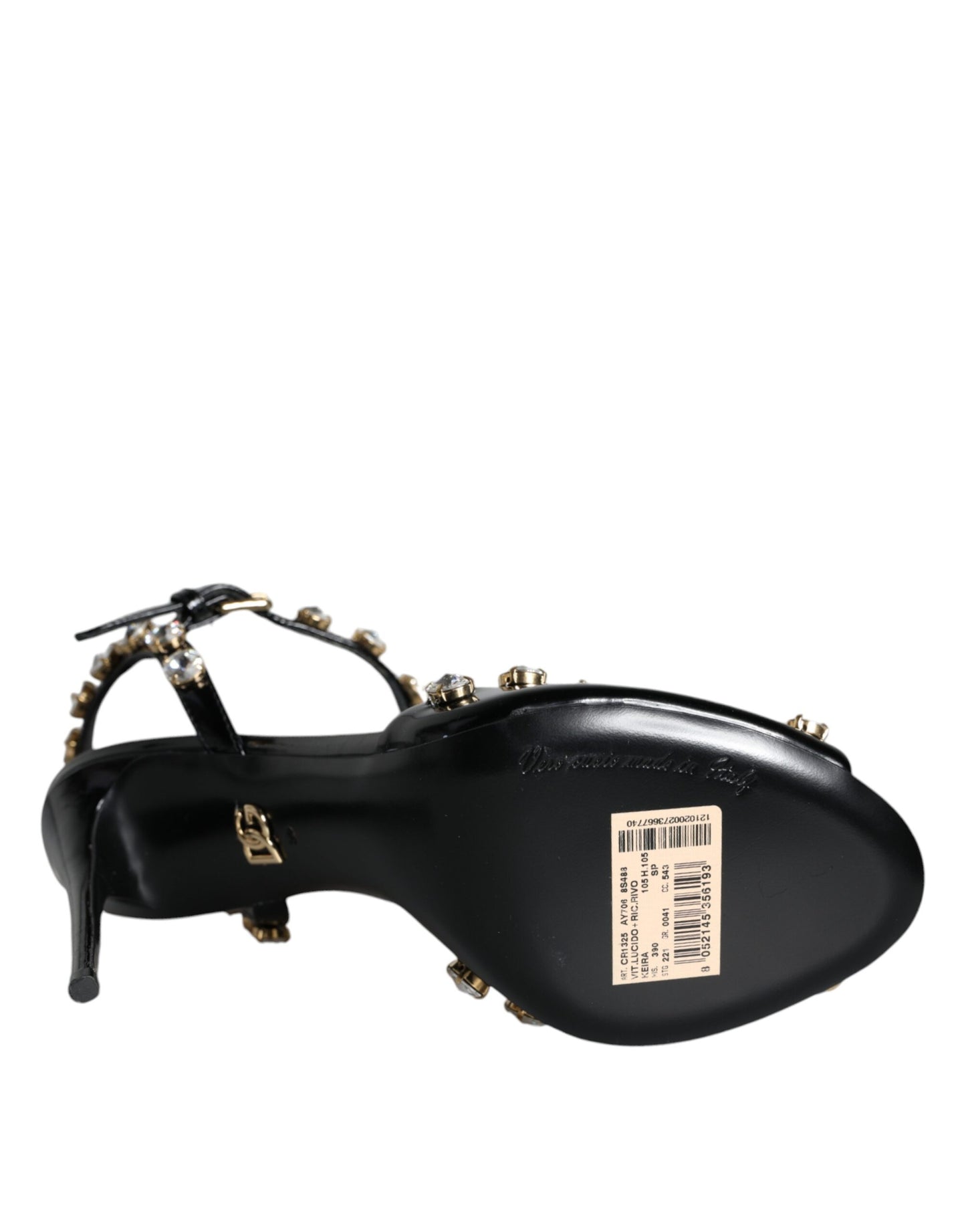 Dolce & Gabbana Zapatos sandalias con tira en el tobillo de cuero negro con cristales