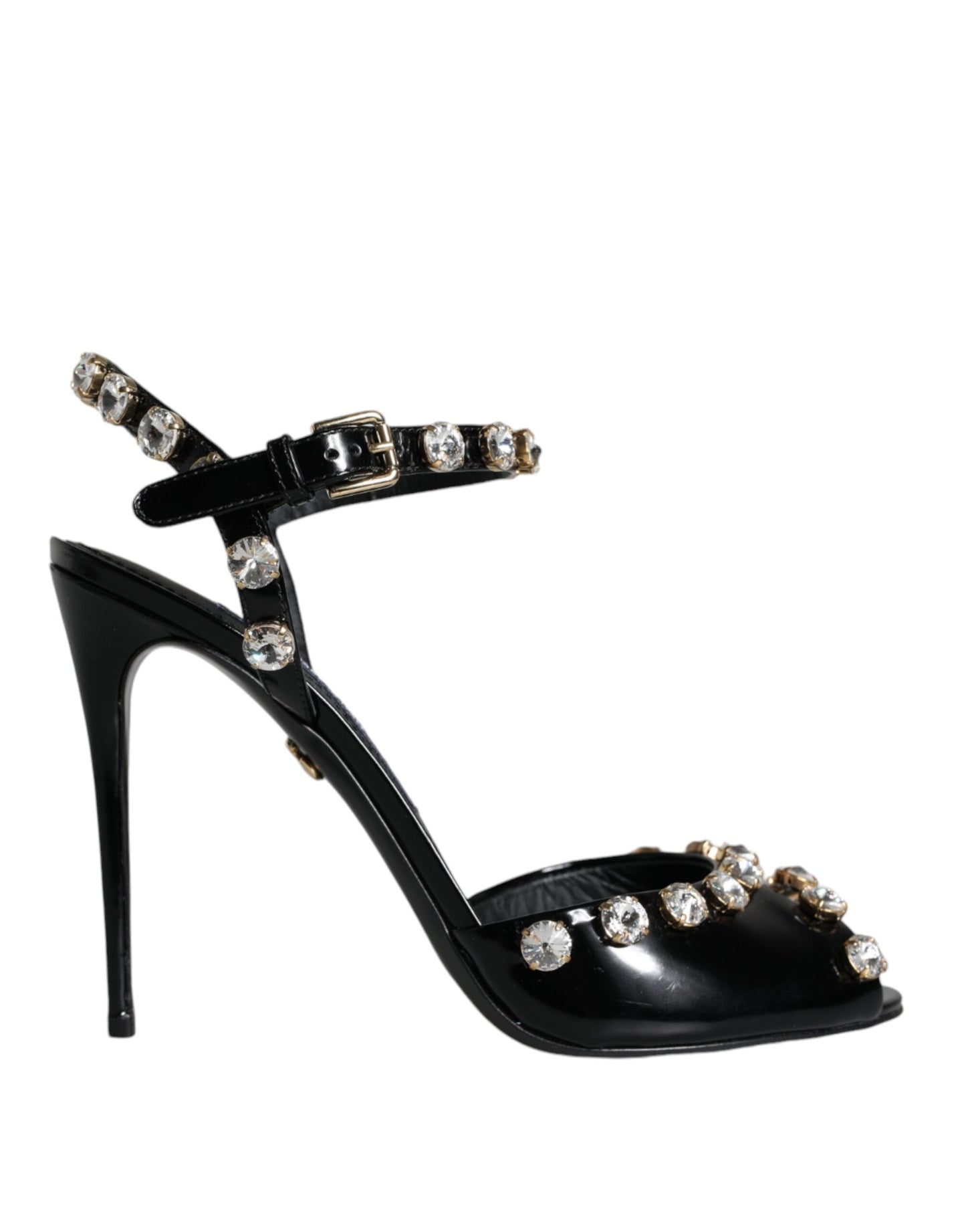Dolce & Gabbana Zapatos sandalias con tira en el tobillo de cuero negro con cristales