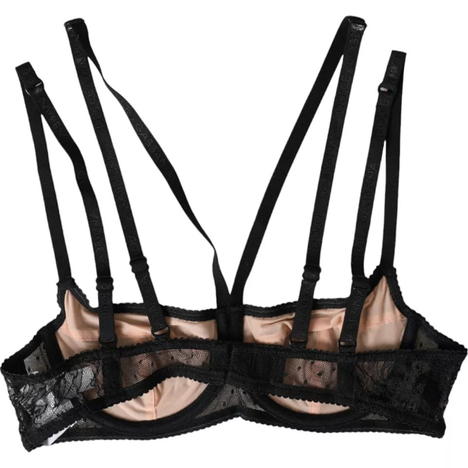 Soutien-gorge balconnet en nylon et dentelle florale noire Dolce & Gabbana
