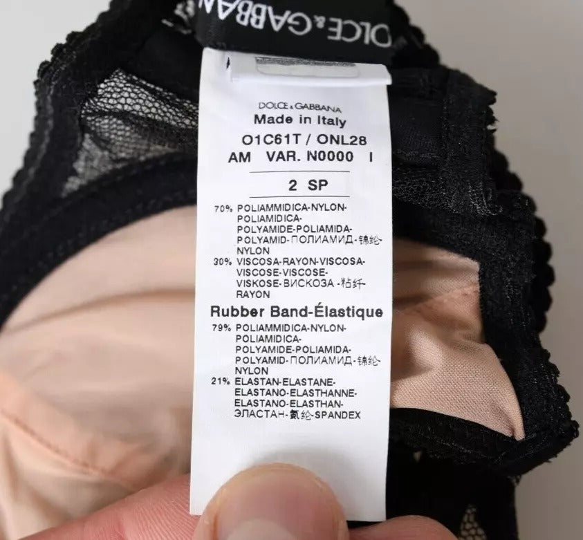 Soutien-gorge balconnet en nylon et dentelle florale noire Dolce & Gabbana