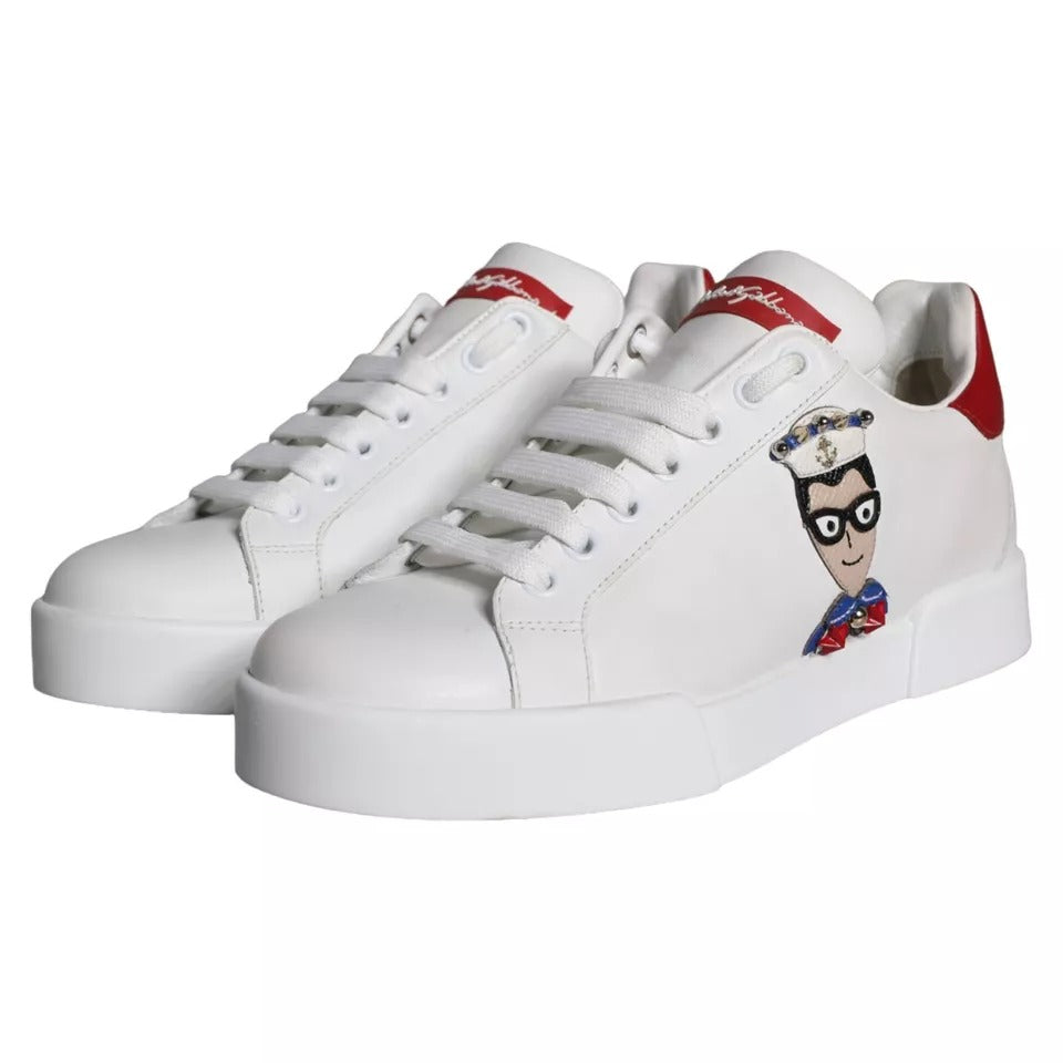 Dolce & Gabbana Zapatillas Portofino De Napa De Piel De Becerro Con Parche Blanco Zapatos