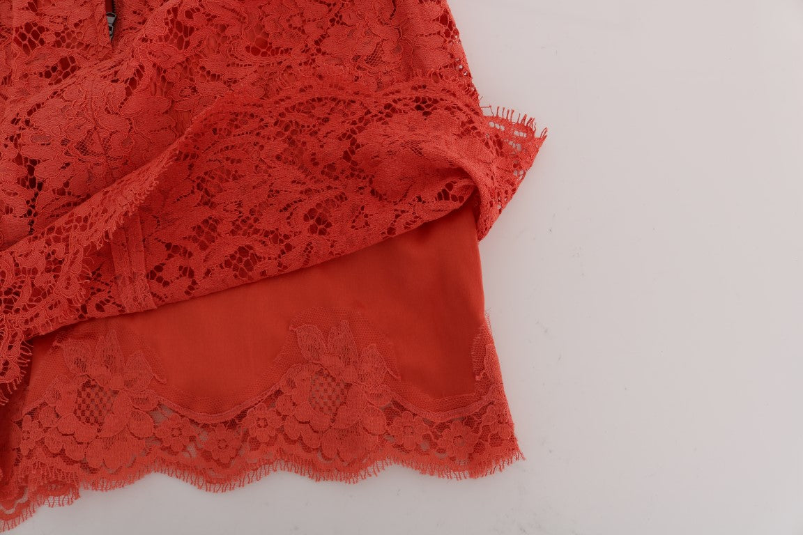 Dolce & Gabbana Falda tubo de encaje macramé naranja