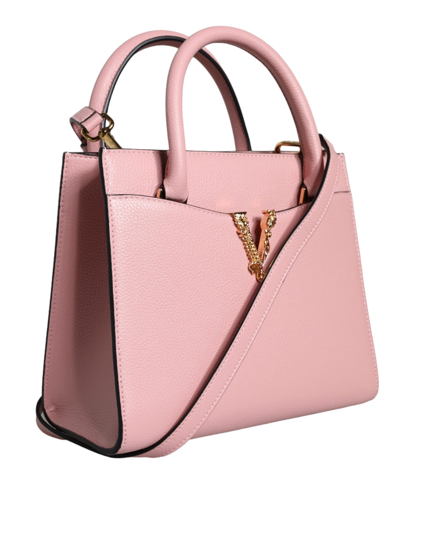 Versace Bolso bandolera pequeño de piel de becerro granulada con asa superior rosa