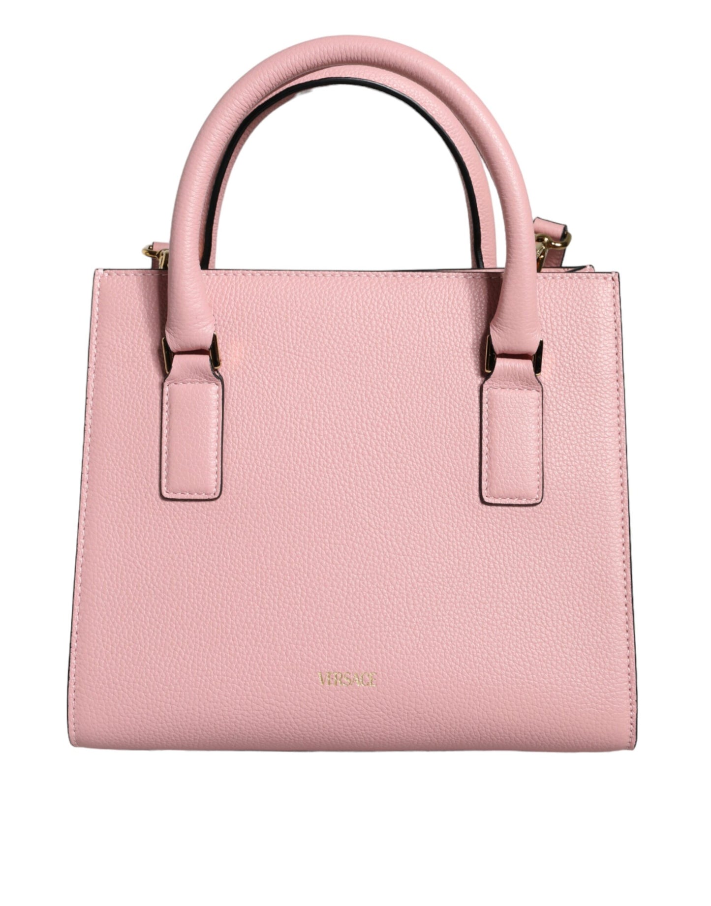 Versace Bolso bandolera pequeño de piel de becerro granulada con asa superior rosa