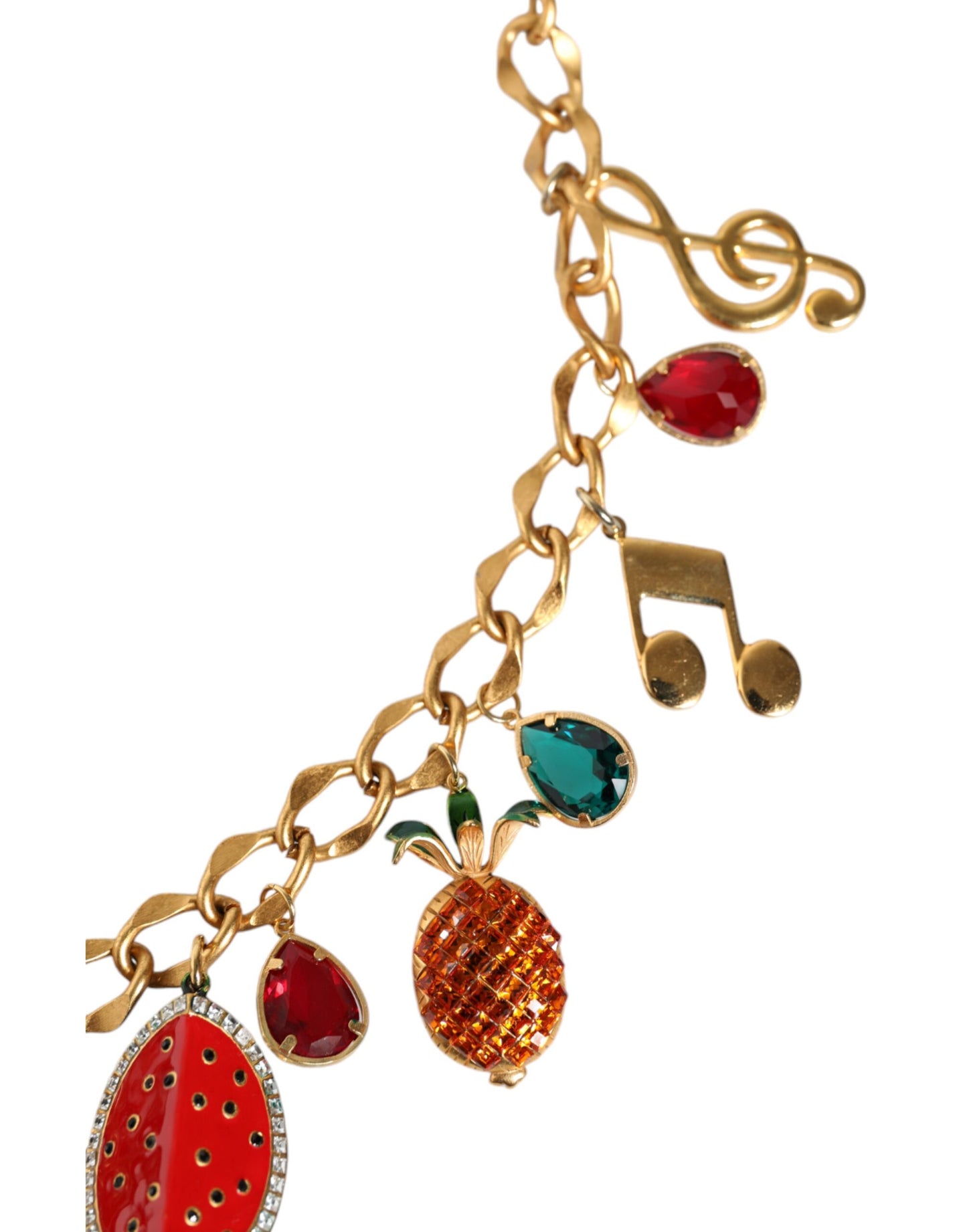 Dolce & Gabbana Cinturón de cadena para cintura con adornos de cristales frutales de latón dorado