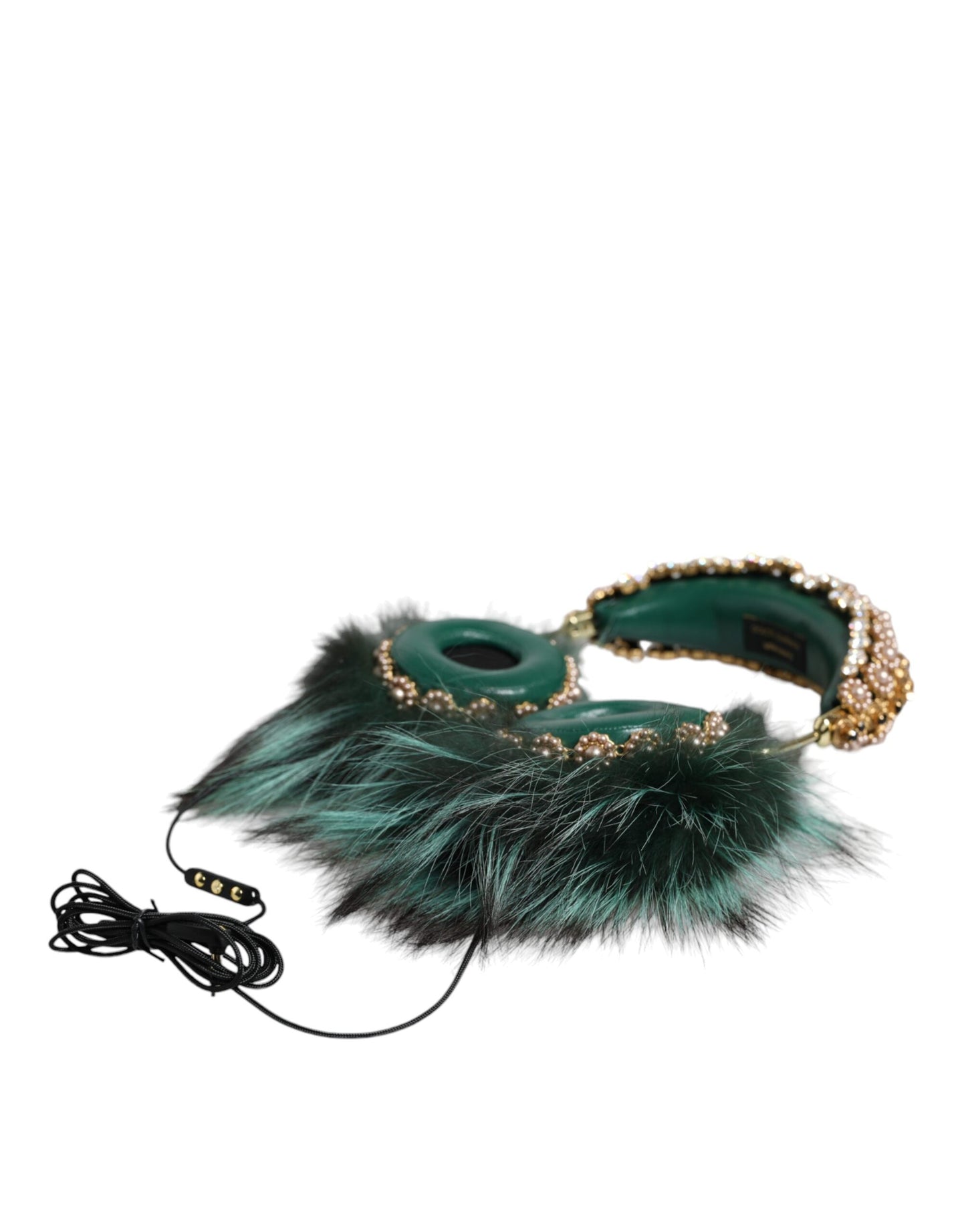 Dolce & Gabbana Auriculares de piel de cristal dorado verde Audio AUX Auriculares