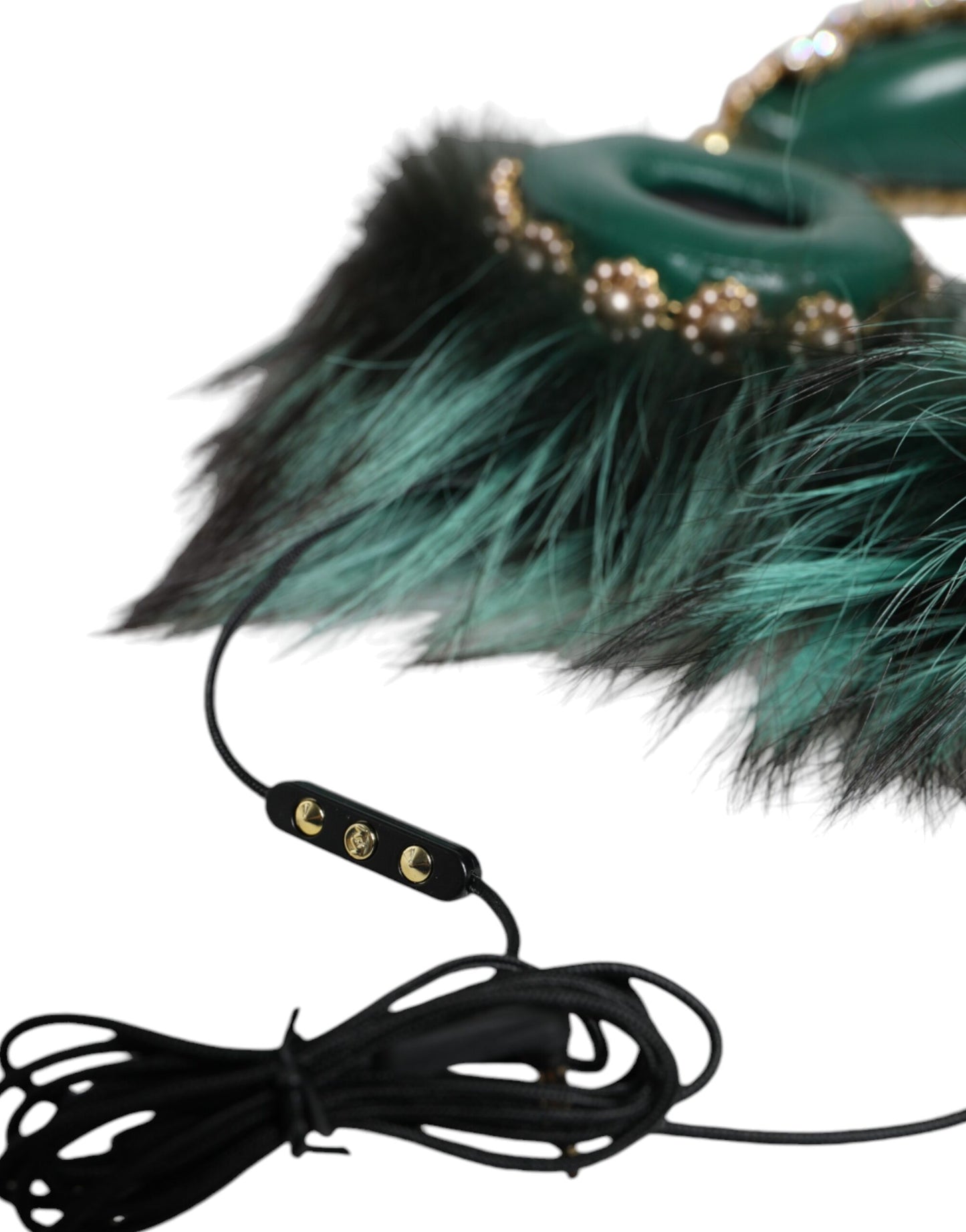 Dolce & Gabbana Auriculares de piel de cristal dorado verde Audio AUX Auriculares
