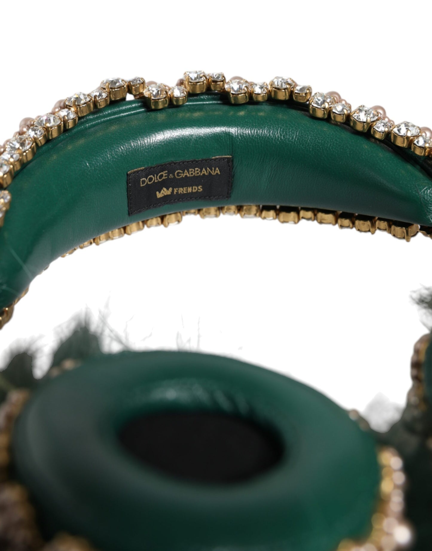 Dolce & Gabbana Auriculares de piel de cristal dorado verde Audio AUX Auriculares