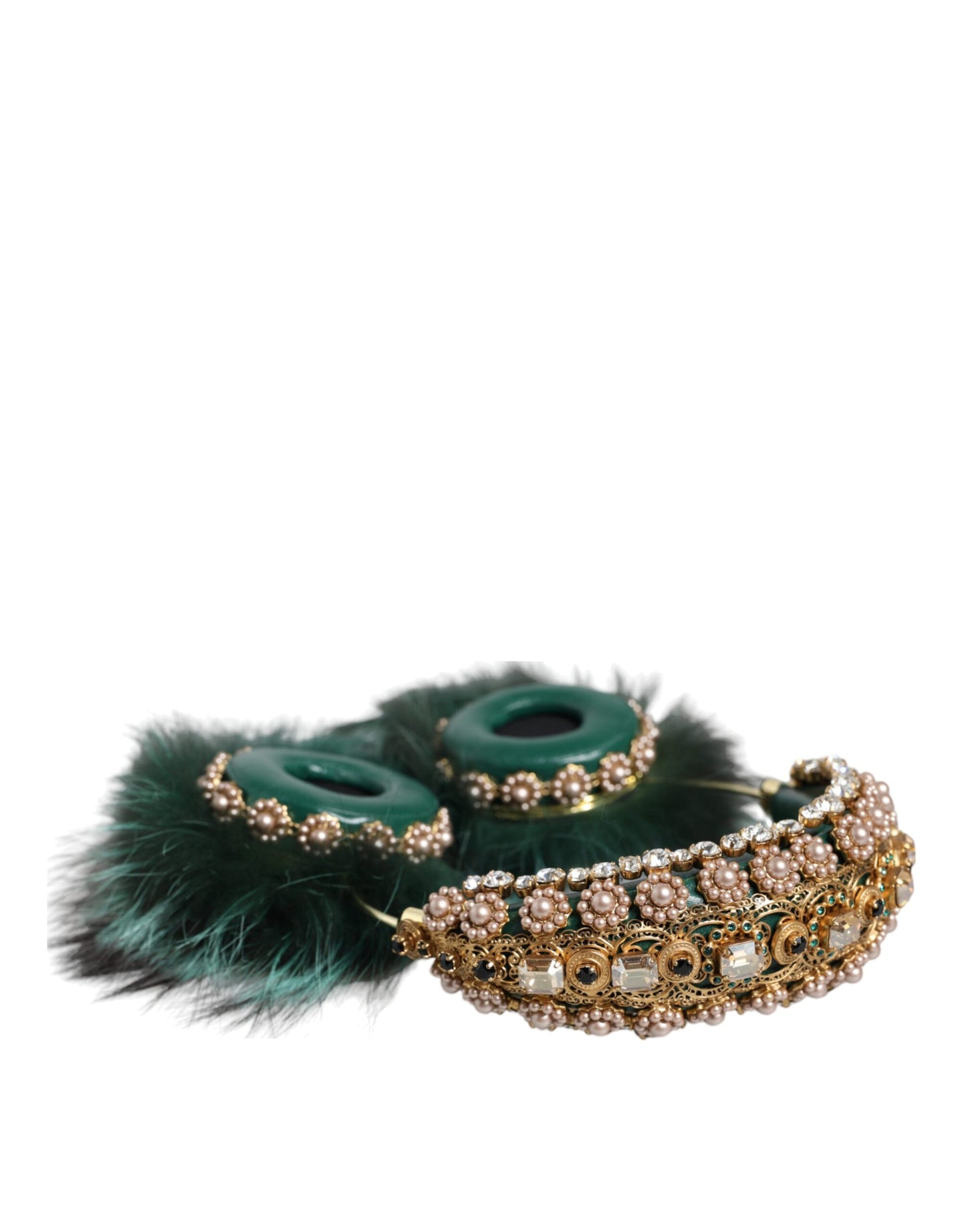 Dolce & Gabbana Auriculares de piel de cristal dorado verde Audio AUX Auriculares