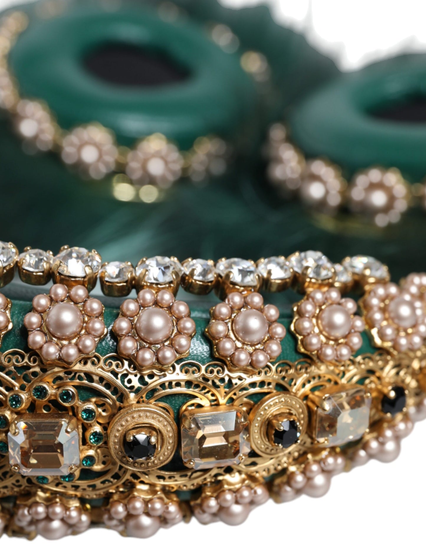 Dolce & Gabbana Auriculares de piel de cristal dorado verde Audio AUX Auriculares