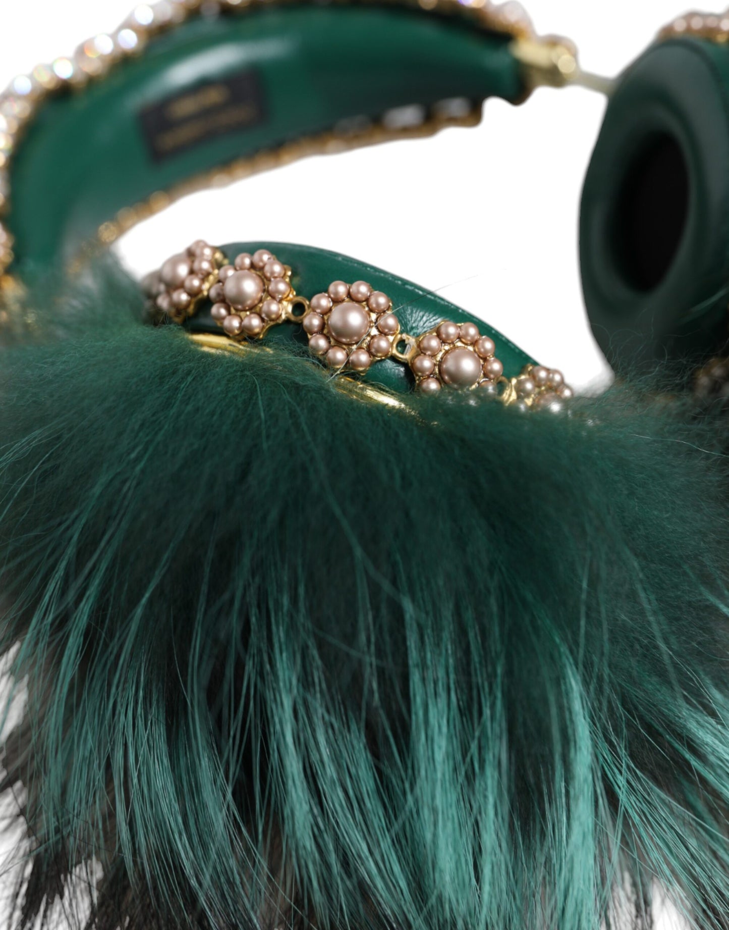 Dolce & Gabbana Auriculares de piel de cristal dorado verde Audio AUX Auriculares