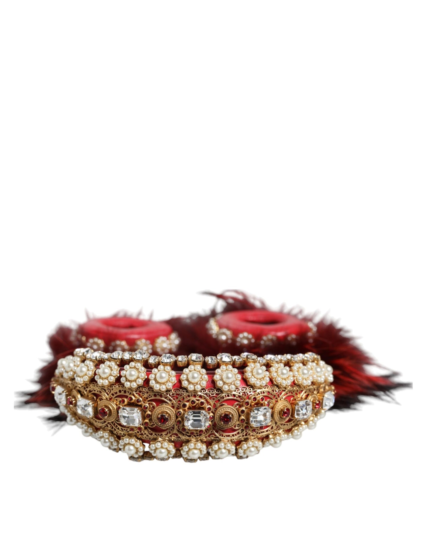 Dolce & Gabbana Auriculares de piel de cristal dorado rojo Audio AUX Auriculares