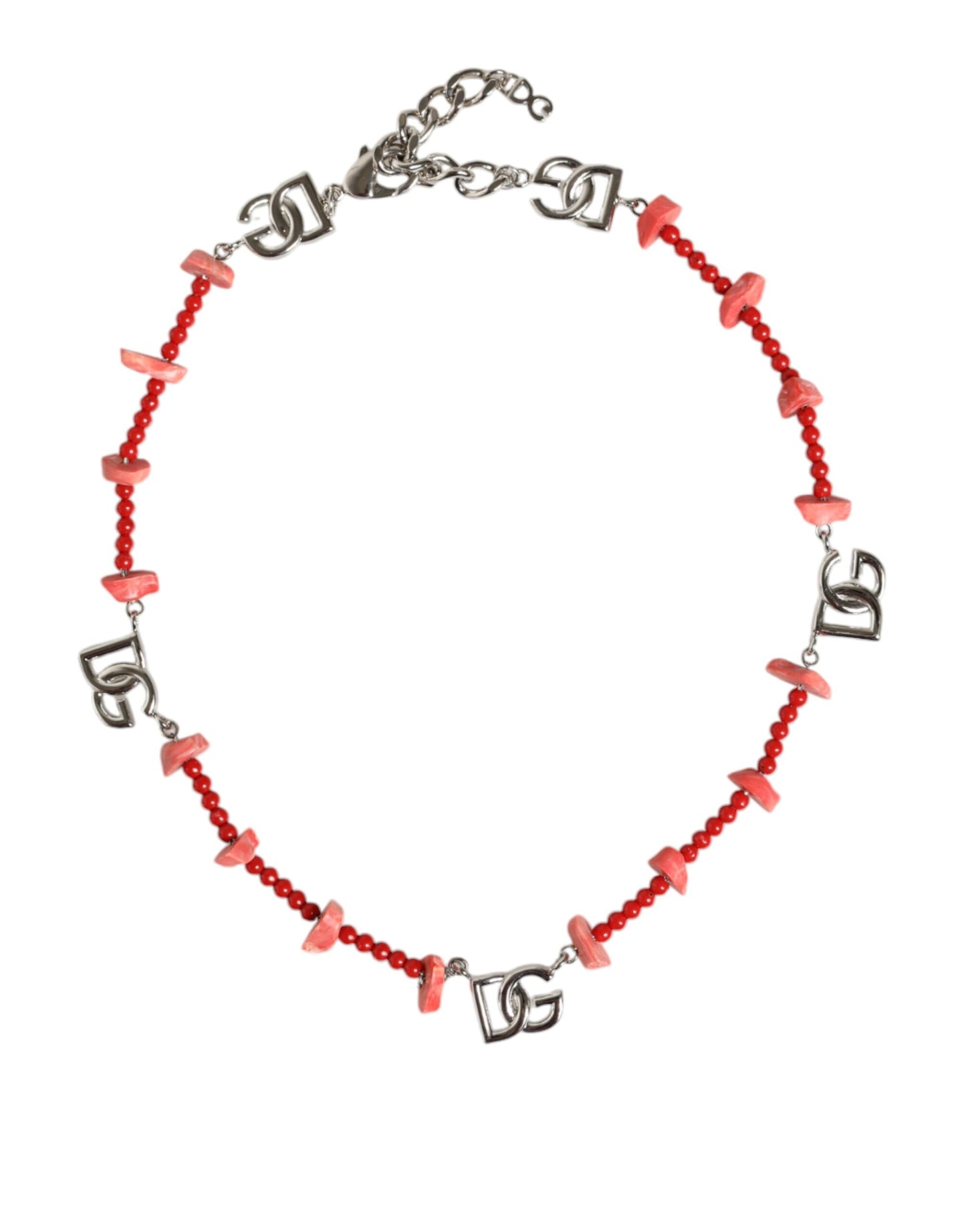 Collier Dolce & Gabbana en laiton argenté avec perles et résine et logo DG