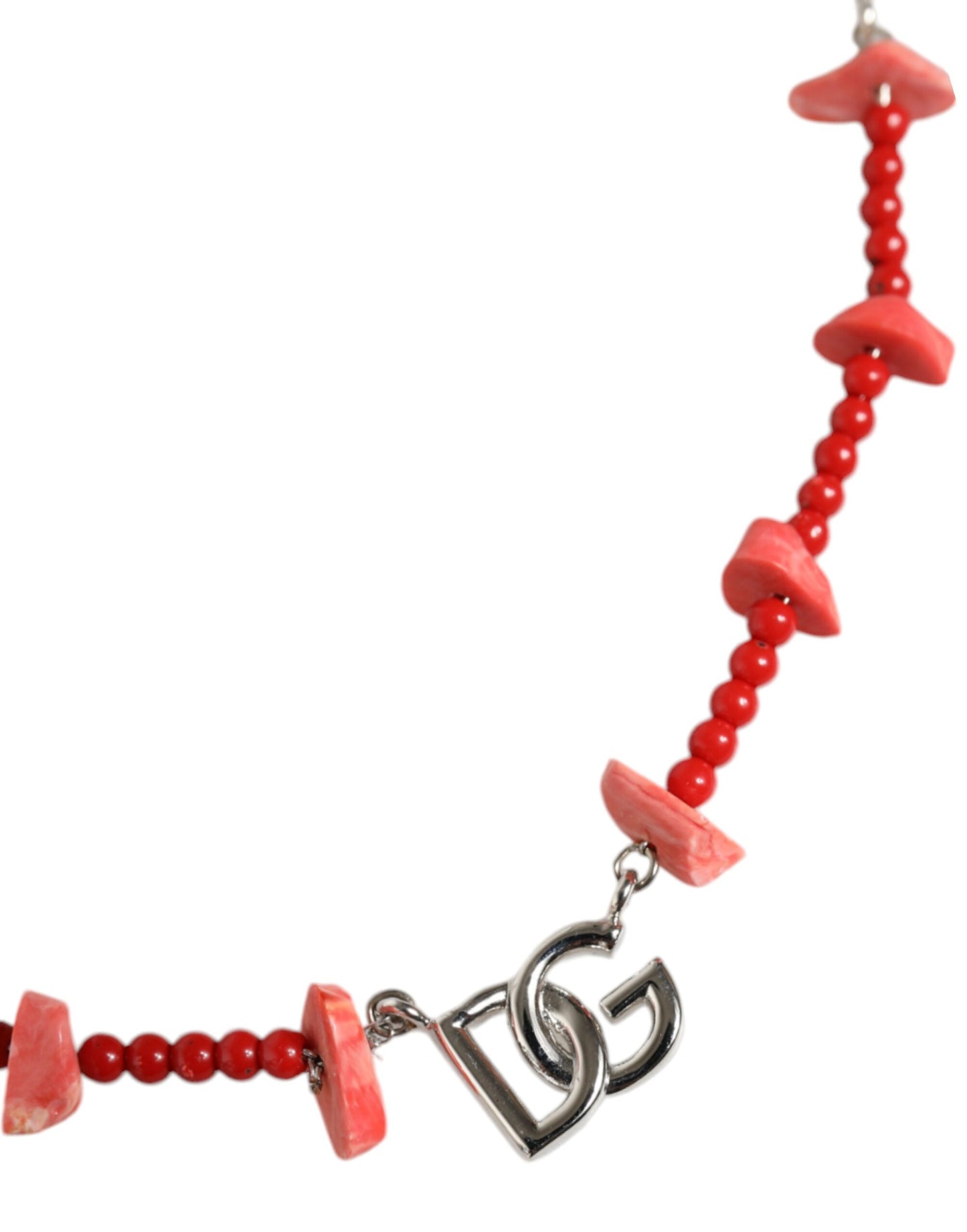 Collier Dolce & Gabbana en laiton argenté avec perles et résine et logo DG