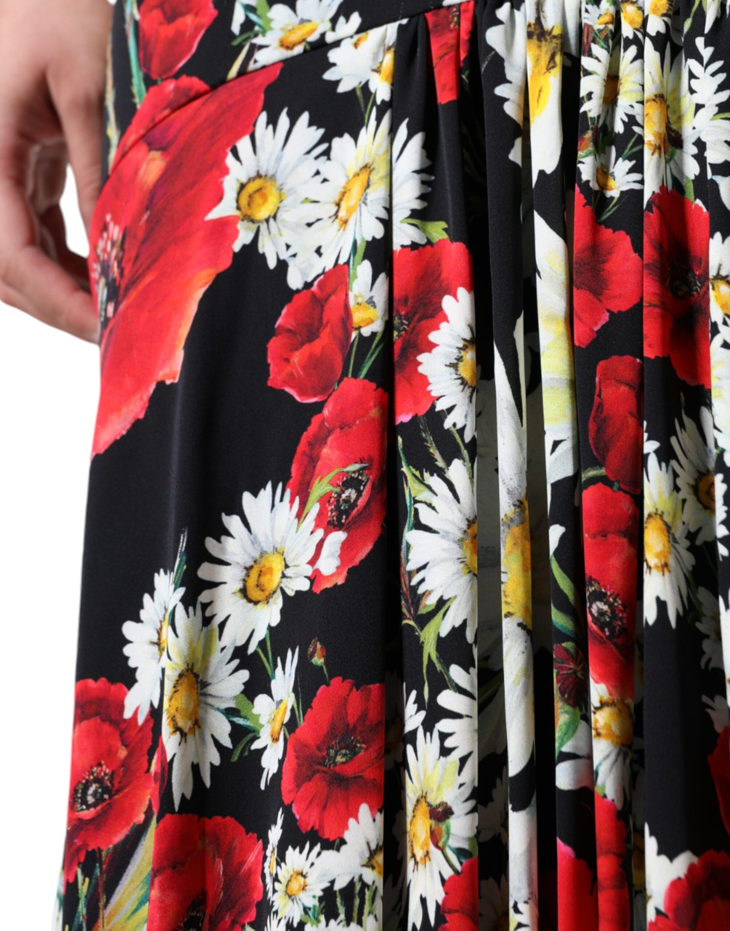 Dolce & Gabbana Vestido largo sin mangas de seda floral negro