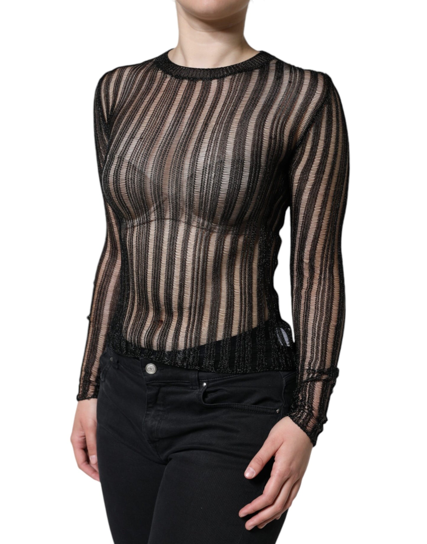 Dolce & Gabbana Top transparente de manga larga con rayas negras