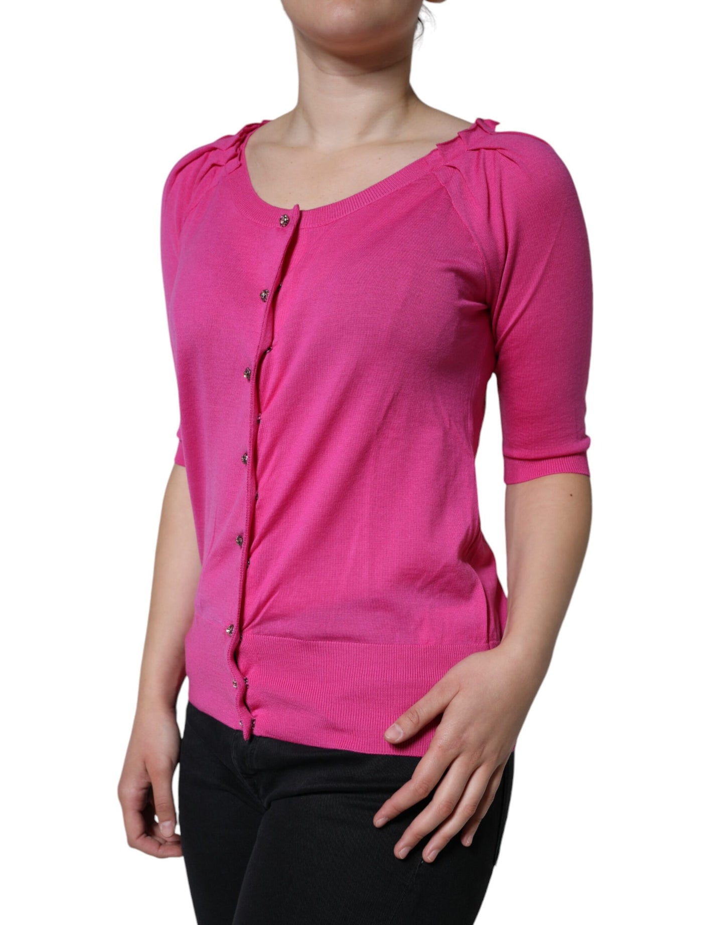 Dolce & Gabbana Blusa de manga corta con botones de lana rosa