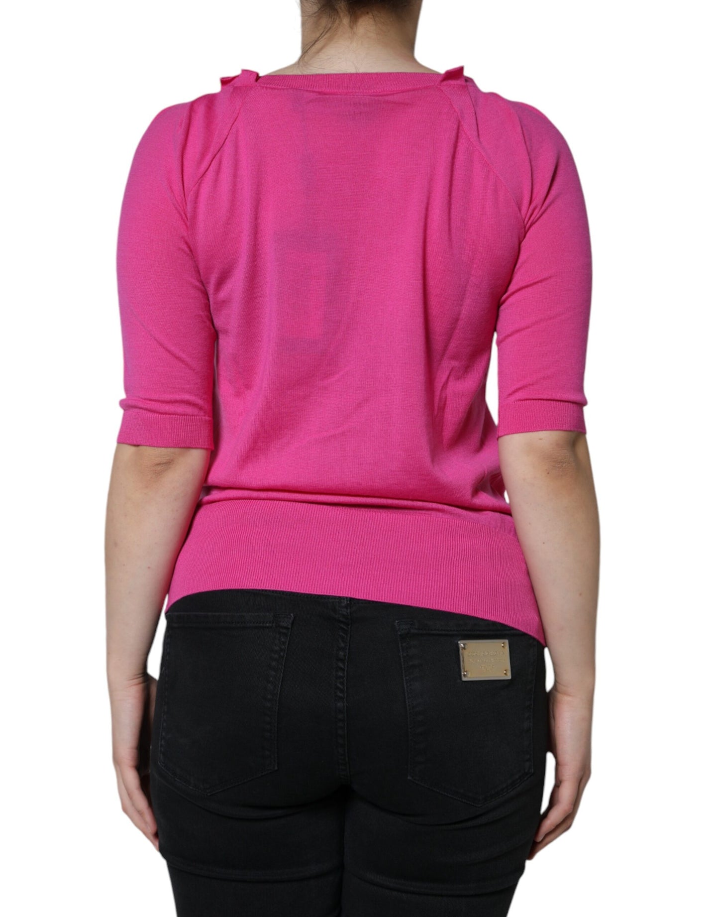 Dolce & Gabbana Blusa de manga corta con botones de lana rosa