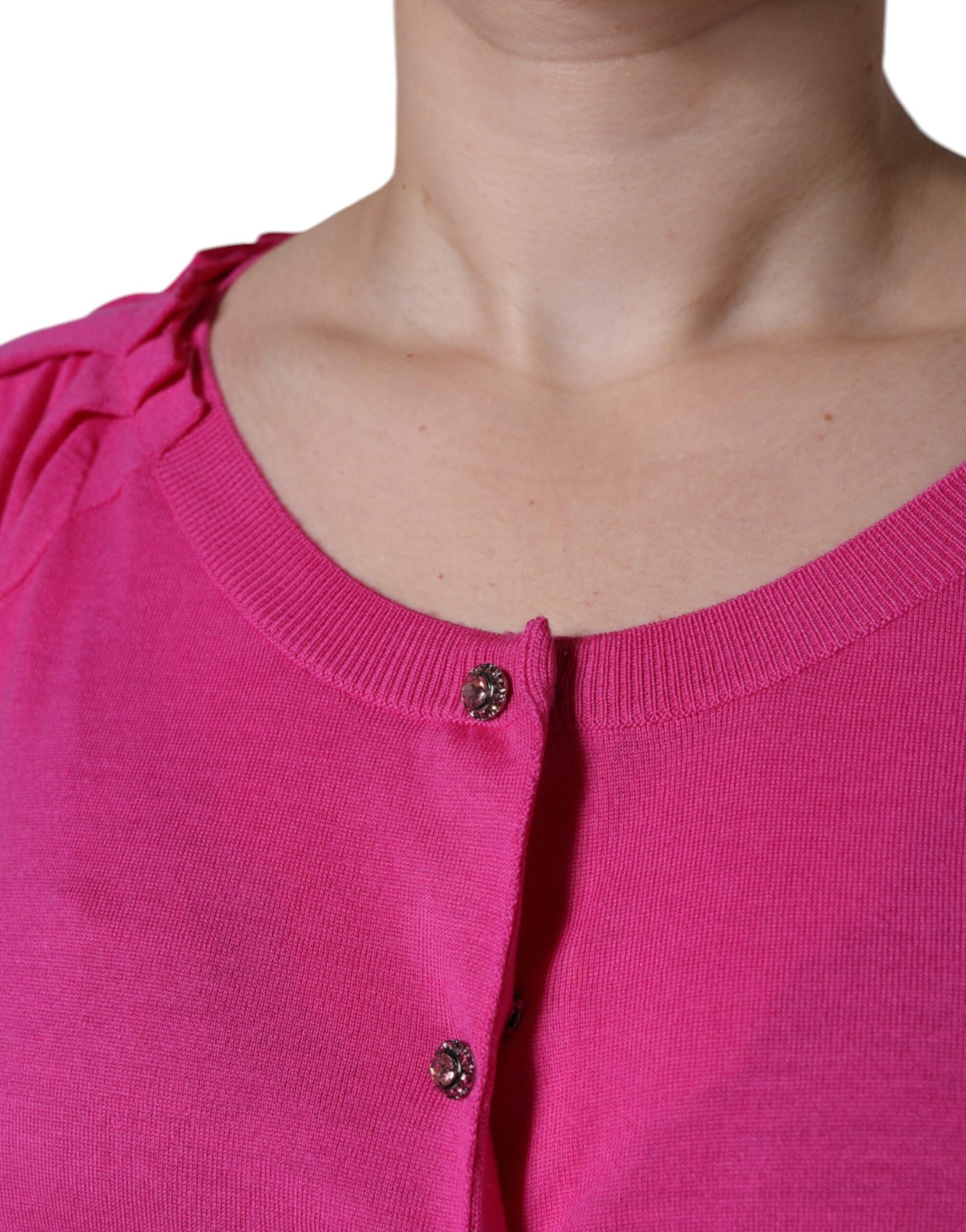 Dolce & Gabbana Blusa de manga corta con botones de lana rosa