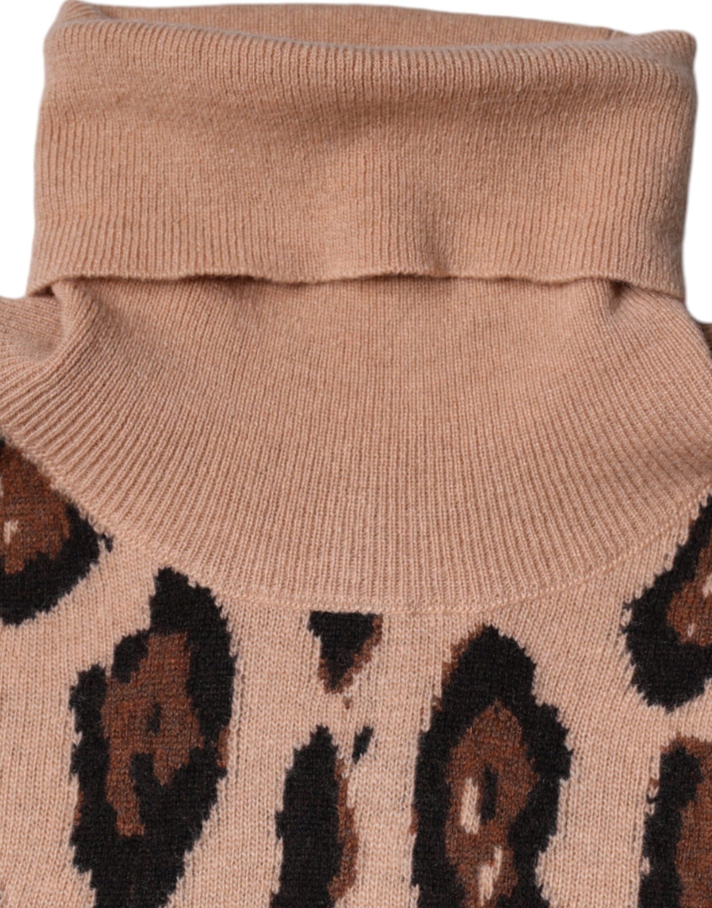 Dolce & Gabbana Top de cuello alto de lana con estampado de leopardo beige