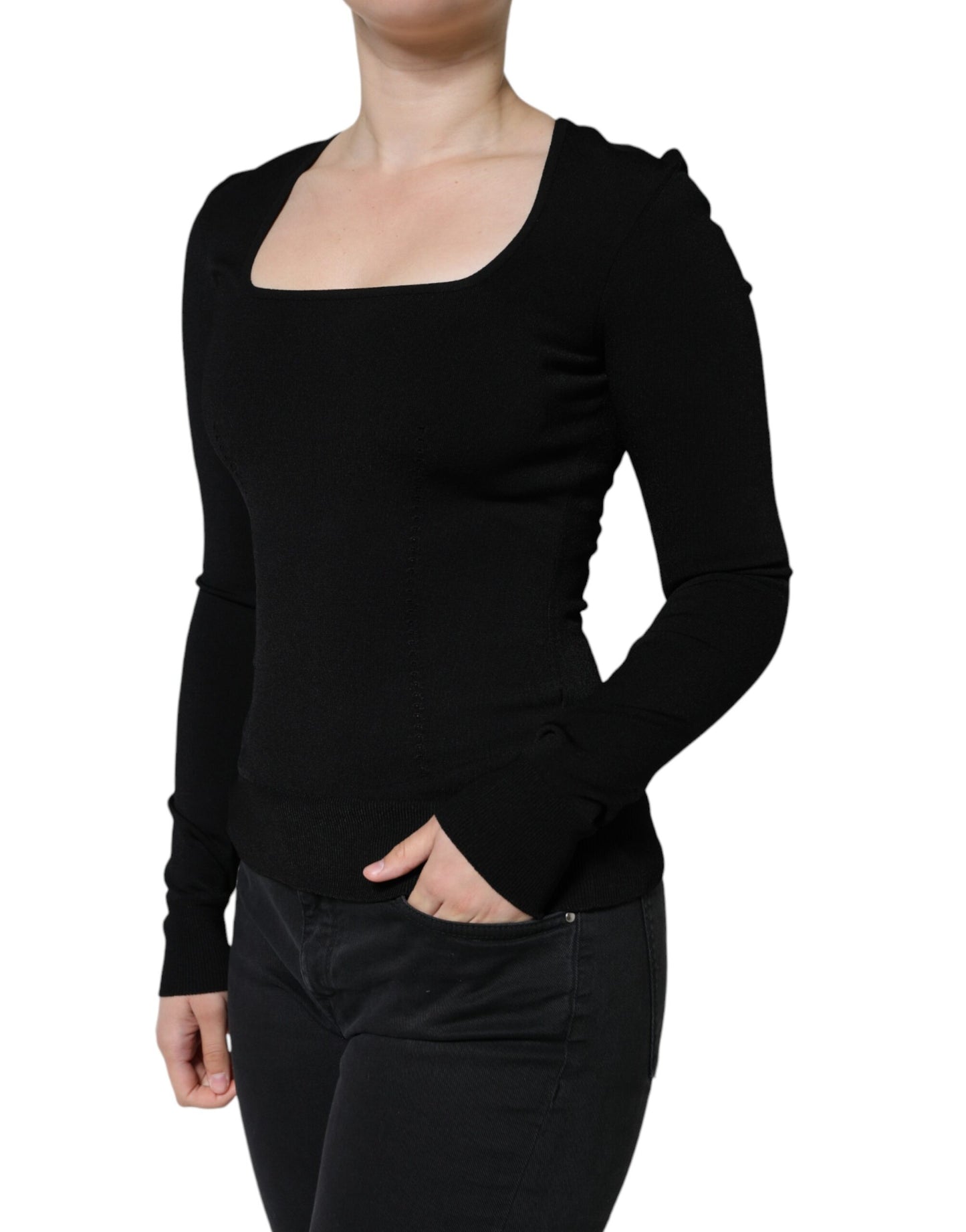 Dolce & Gabbana Blusa negra de manga larga con cuello cuadrado