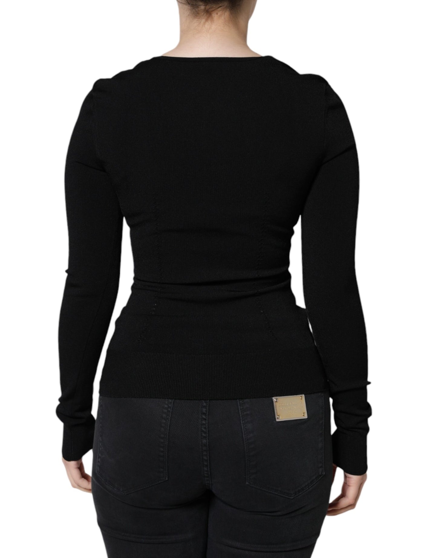 Dolce & Gabbana Blusa negra de manga larga con cuello cuadrado