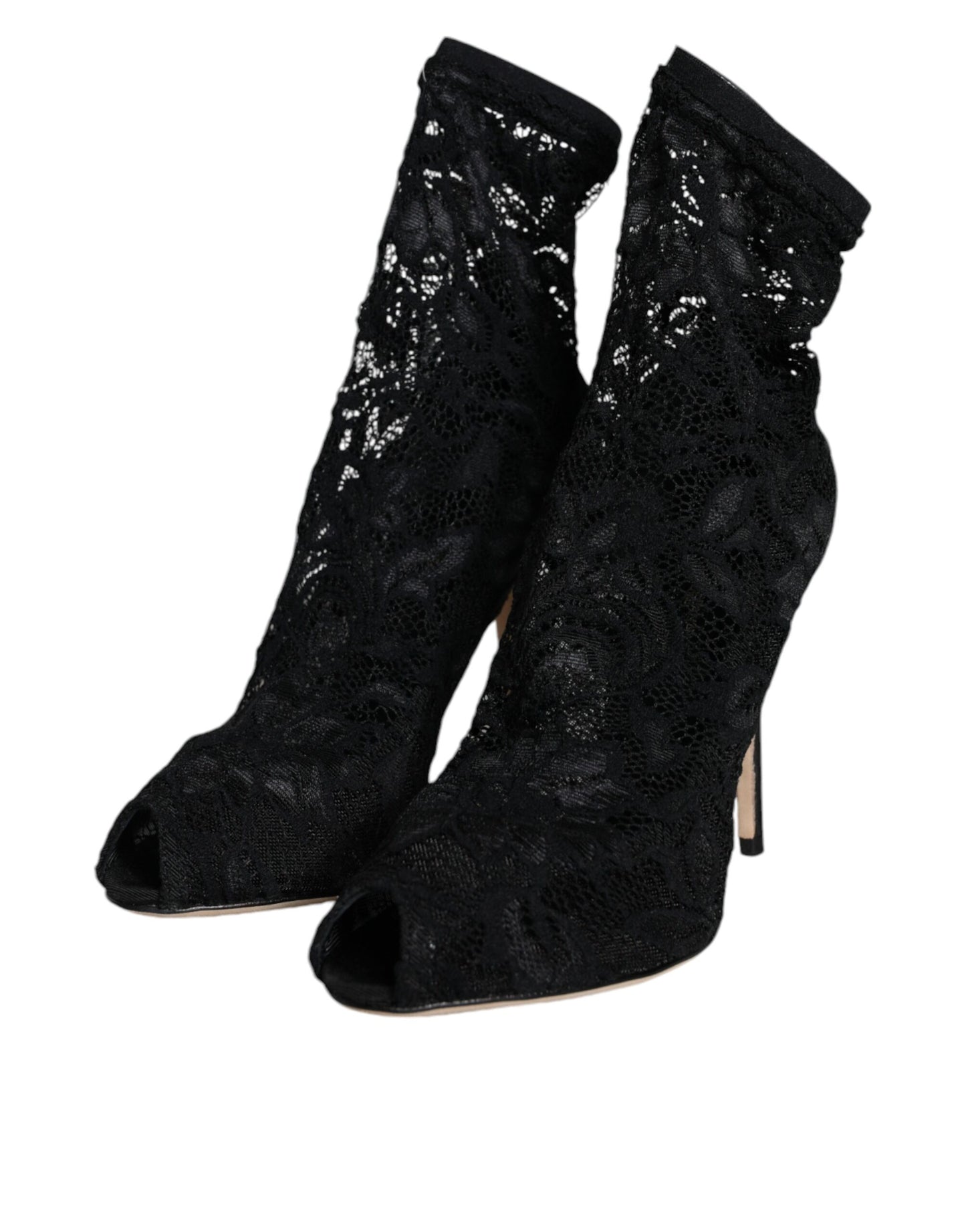 Dolce & Gabbana Zapatos con botas a media pantorrilla y tacones elásticos de encaje negro