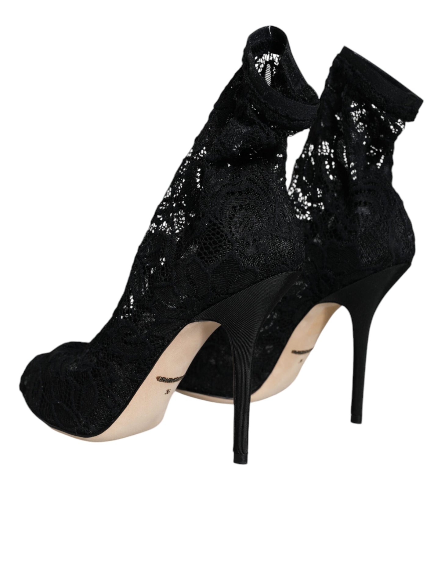 Dolce & Gabbana Zapatos con botas a media pantorrilla y tacones elásticos de encaje negro