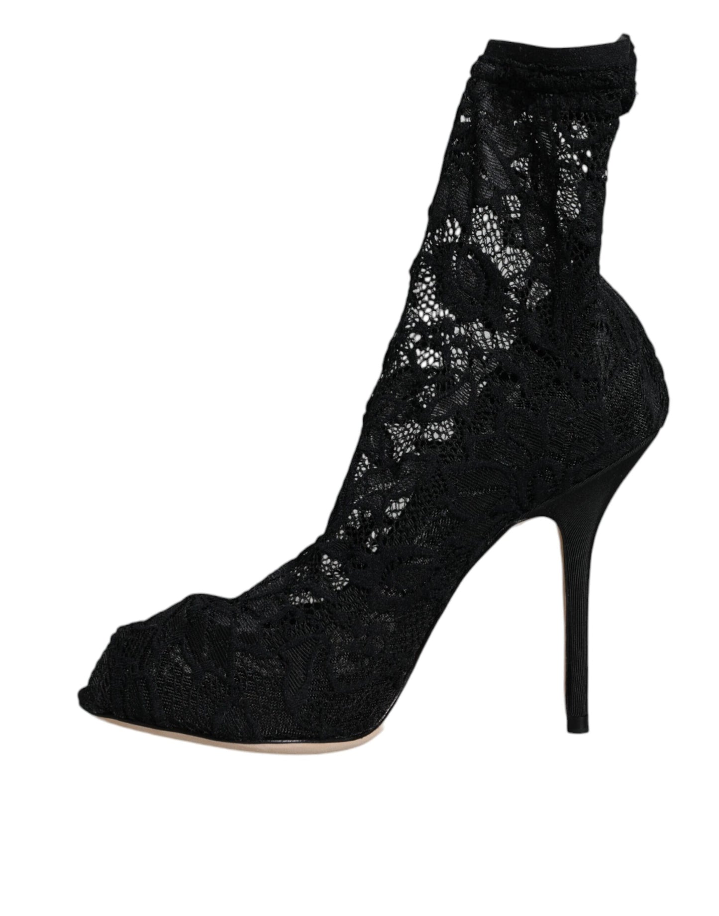 Dolce & Gabbana Zapatos con botas a media pantorrilla y tacones elásticos de encaje negro