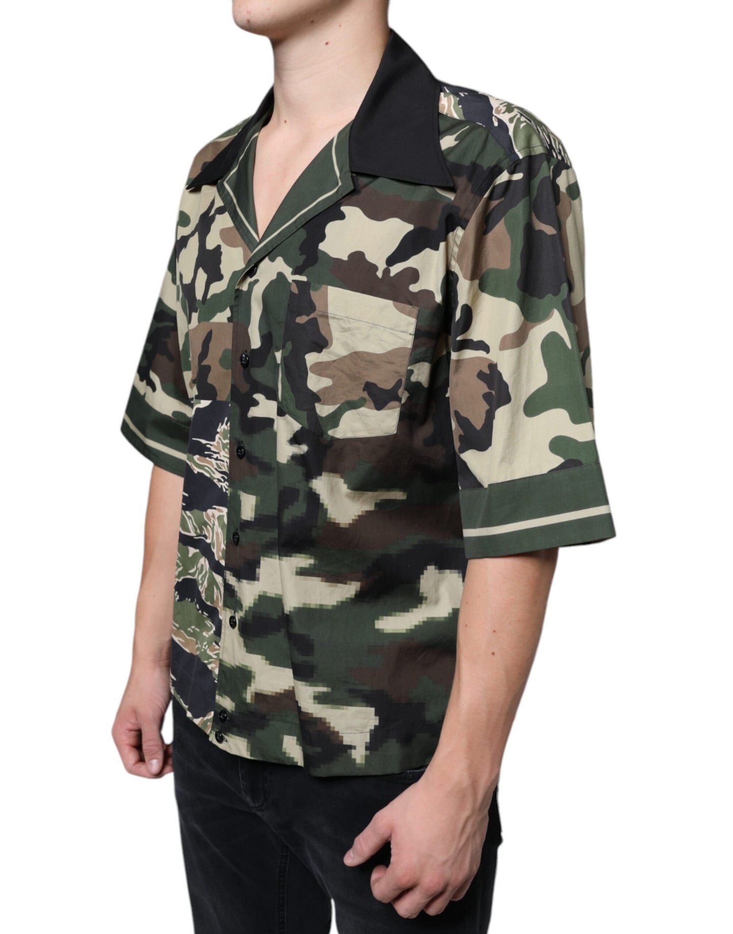 Dolce & Gabbana Camisa casual con botones de camuflaje multicolor para hombre