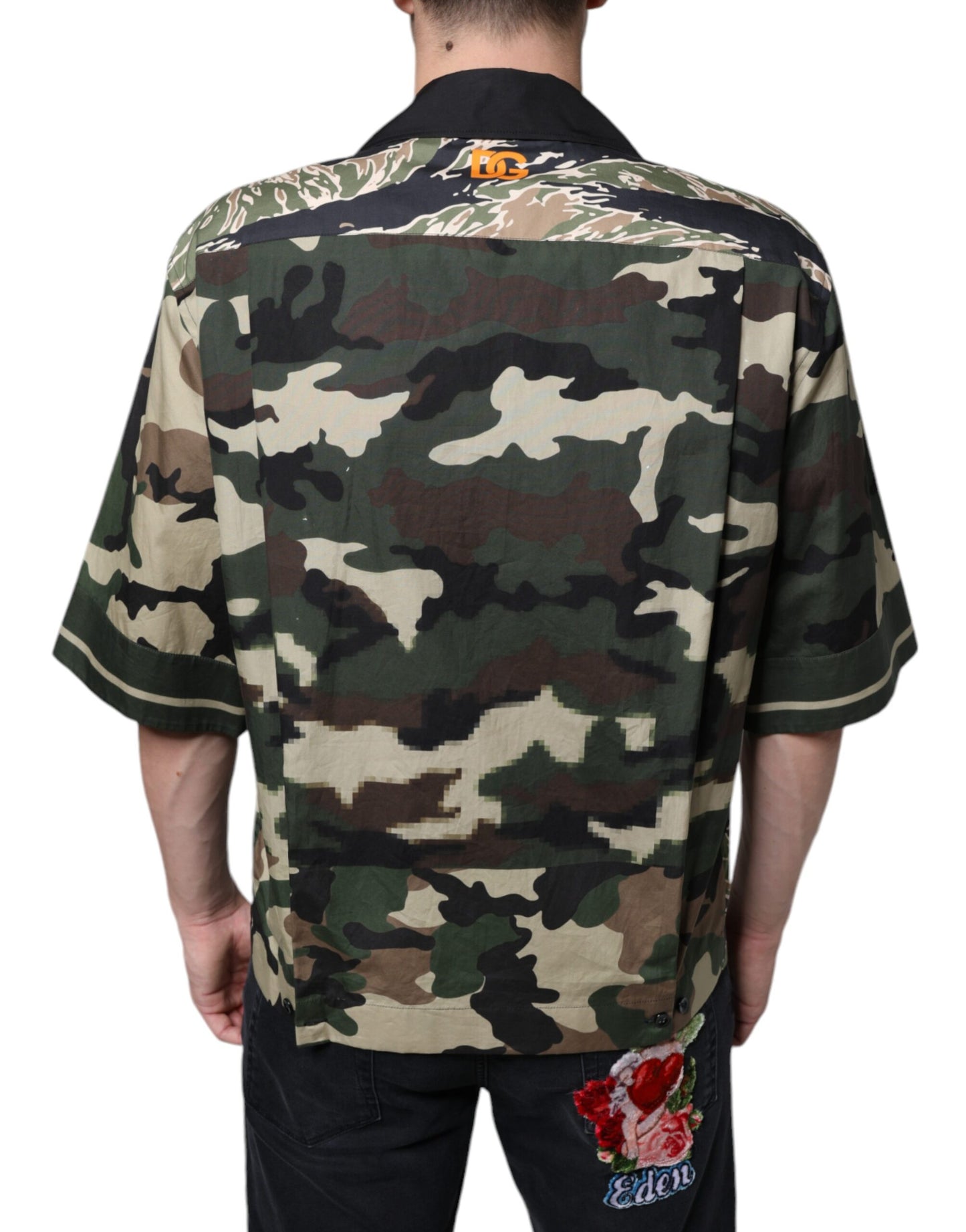 Dolce & Gabbana Camisa casual con botones de camuflaje multicolor para hombre