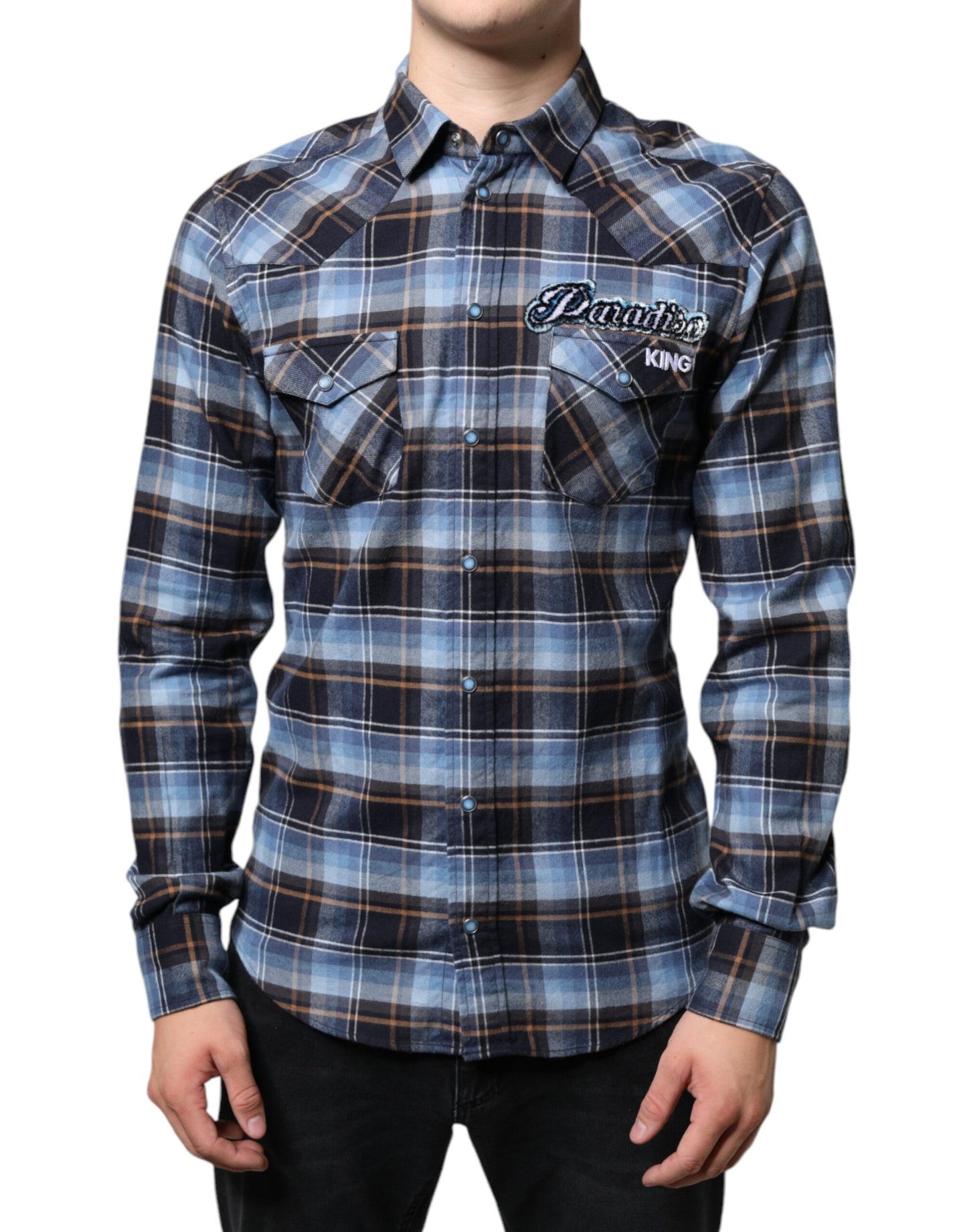 Dolce & Gabbana Camisa de corte slim con parche Paradiso a cuadros multicolor