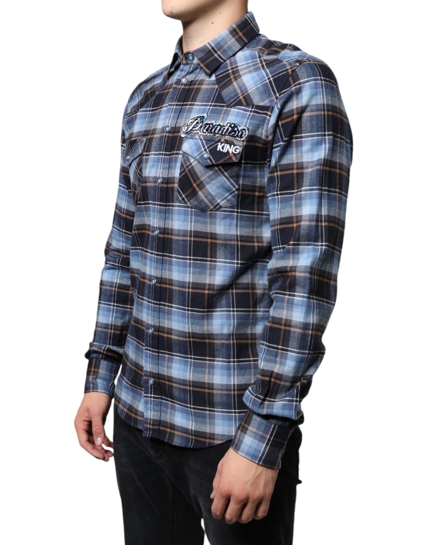 Dolce & Gabbana Camisa de corte slim con parche Paradiso a cuadros multicolor