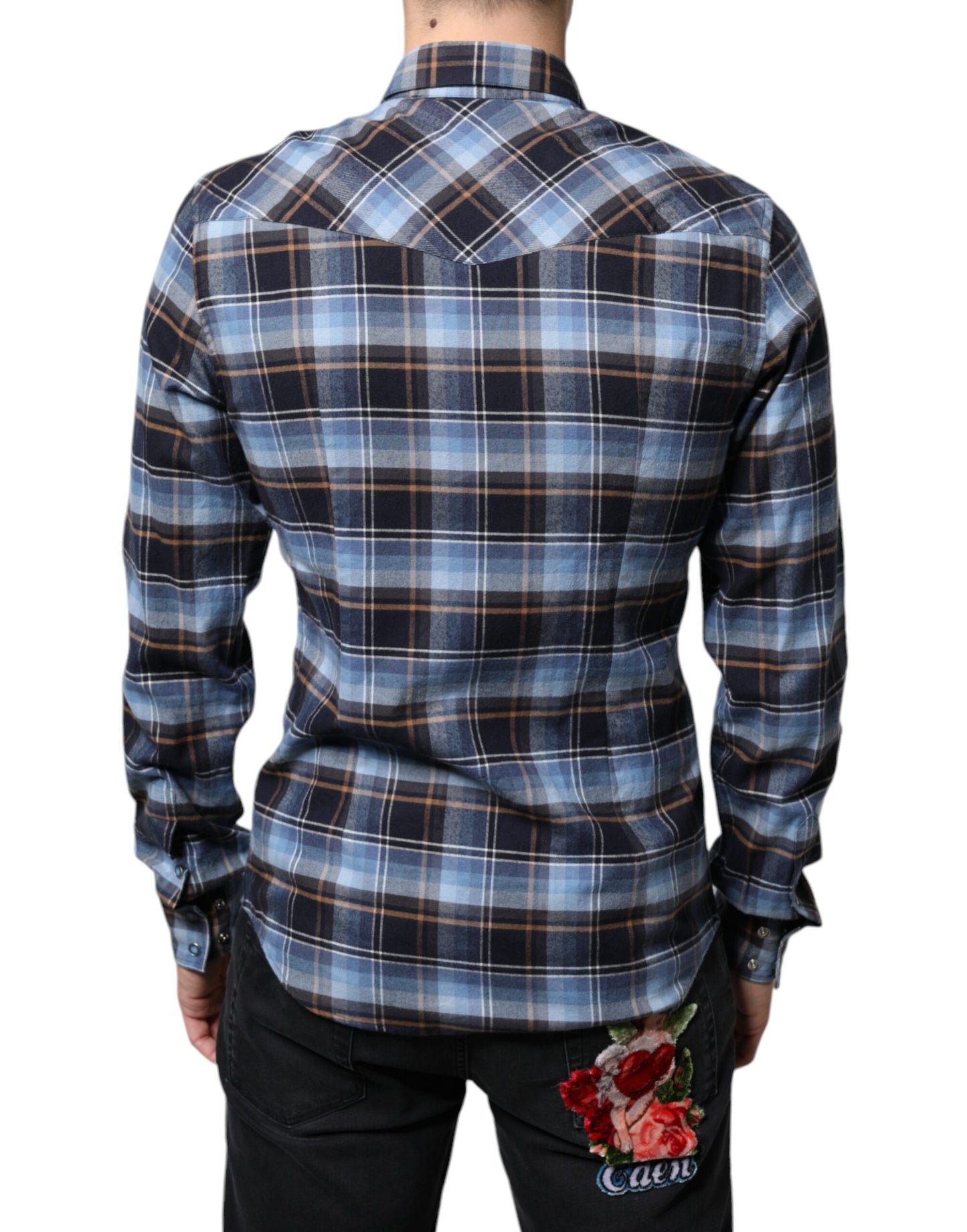 Dolce & Gabbana Camisa de corte slim con parche Paradiso a cuadros multicolor